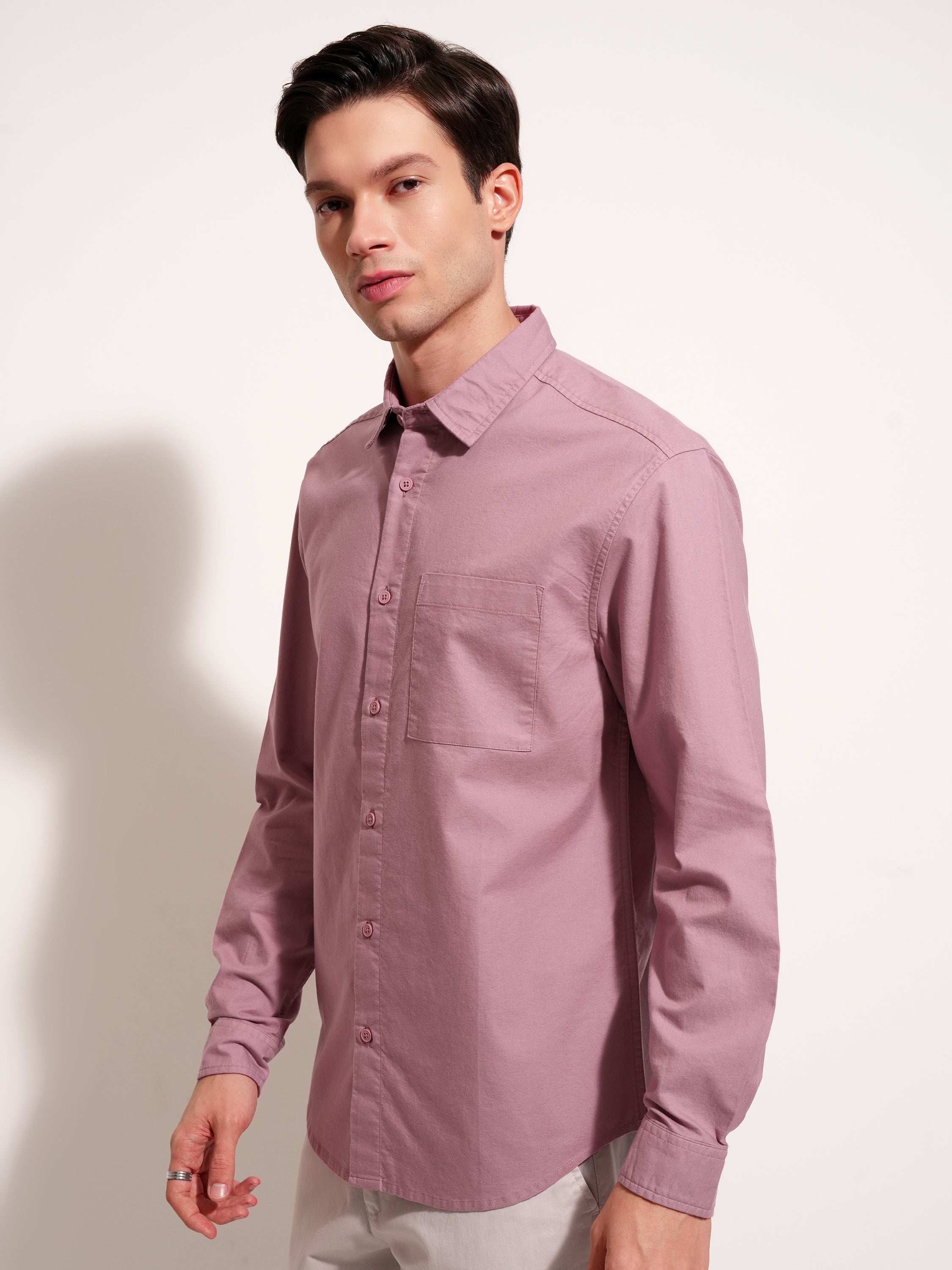 Highlander Men Rose Solid Relaxed Fit Casual Shirt - Rose - Image 4