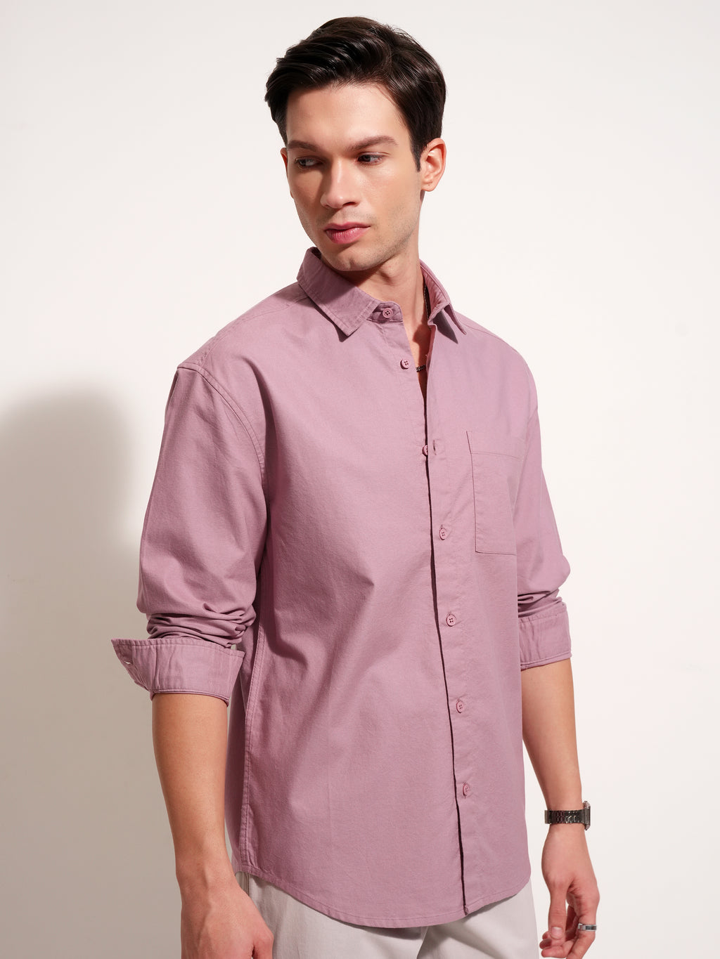 Highlander Men Rose Solid Relaxed Fit Casual Shirt - Rose - Image 6