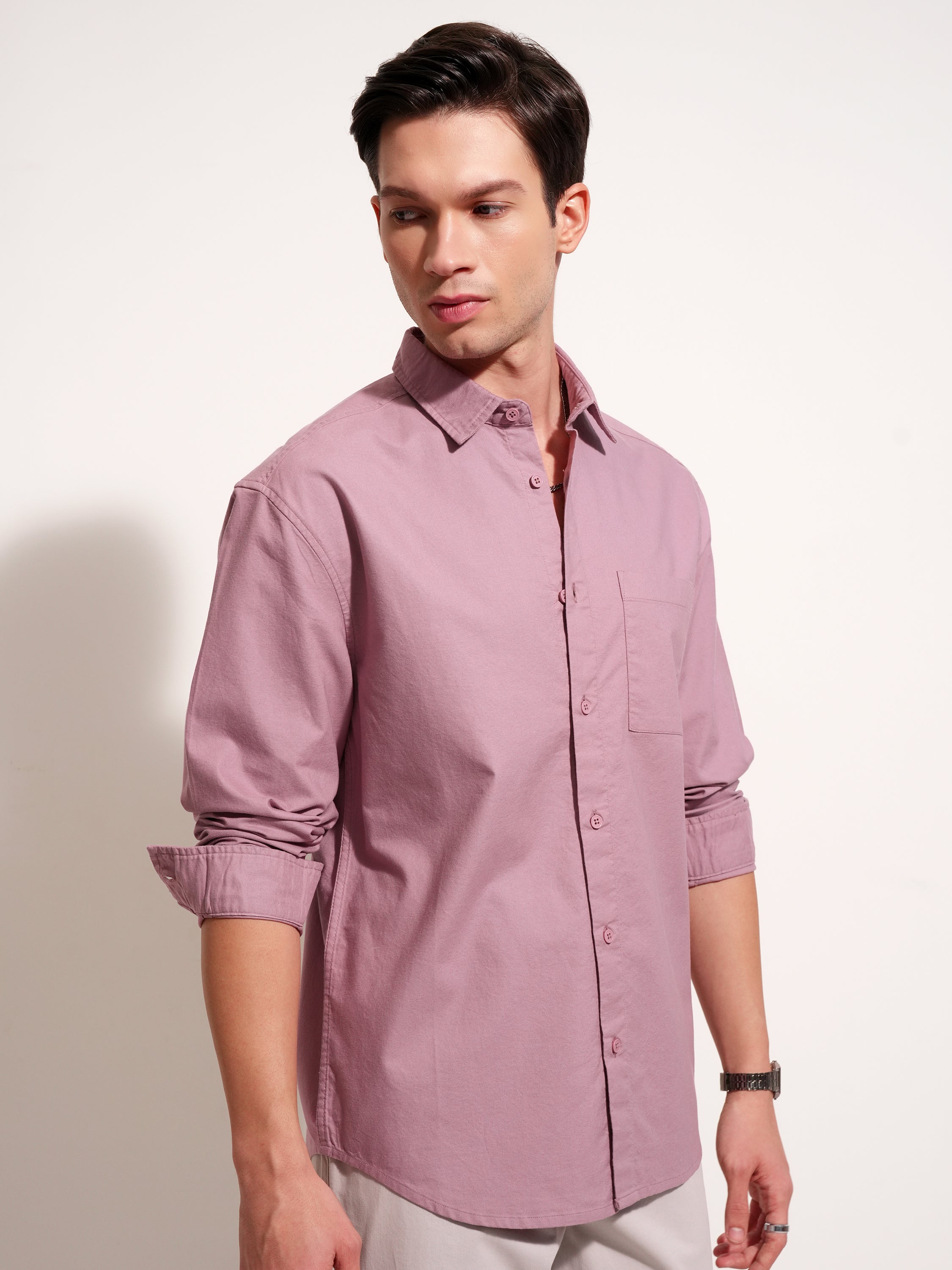 Highlander Men Rose Solid Relaxed Fit Casual Shirt - Rose - Image 6