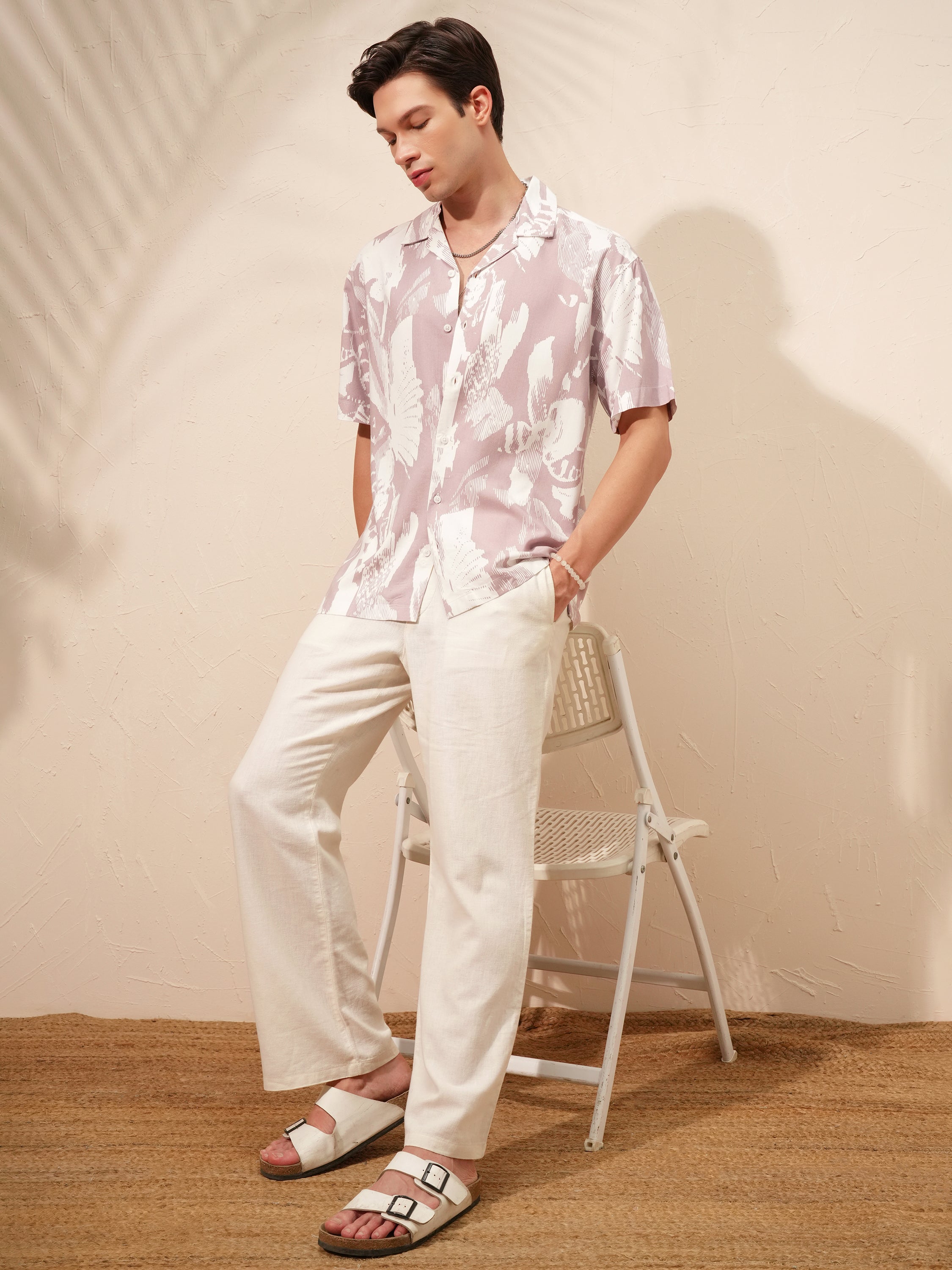 Highlander Men Lavender Printed Relaxed Fit Casual Shirt - Lavender - Image 2