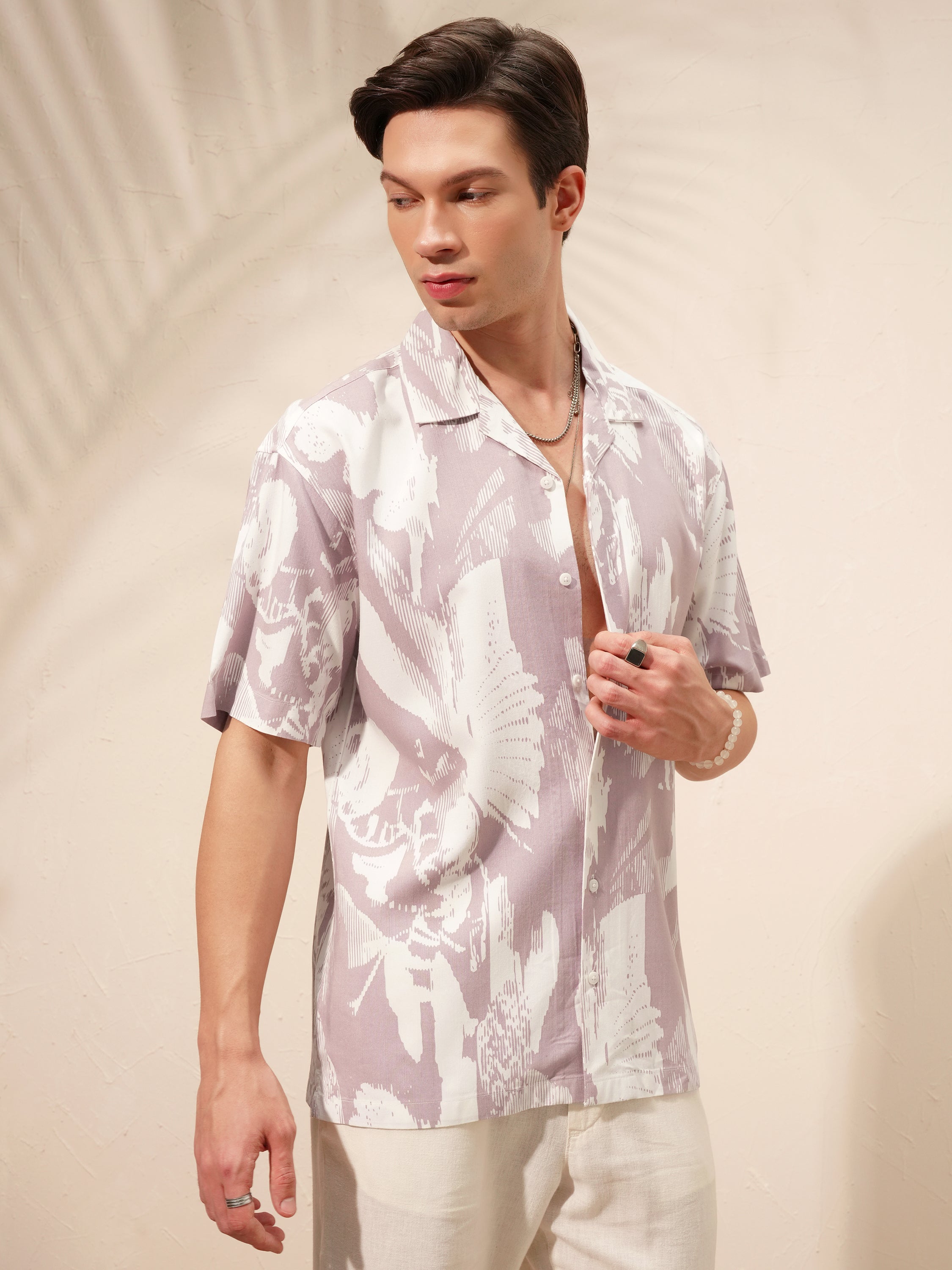 Highlander Men Lavender Printed Relaxed Fit Casual Shirt - Lavender - Image 6