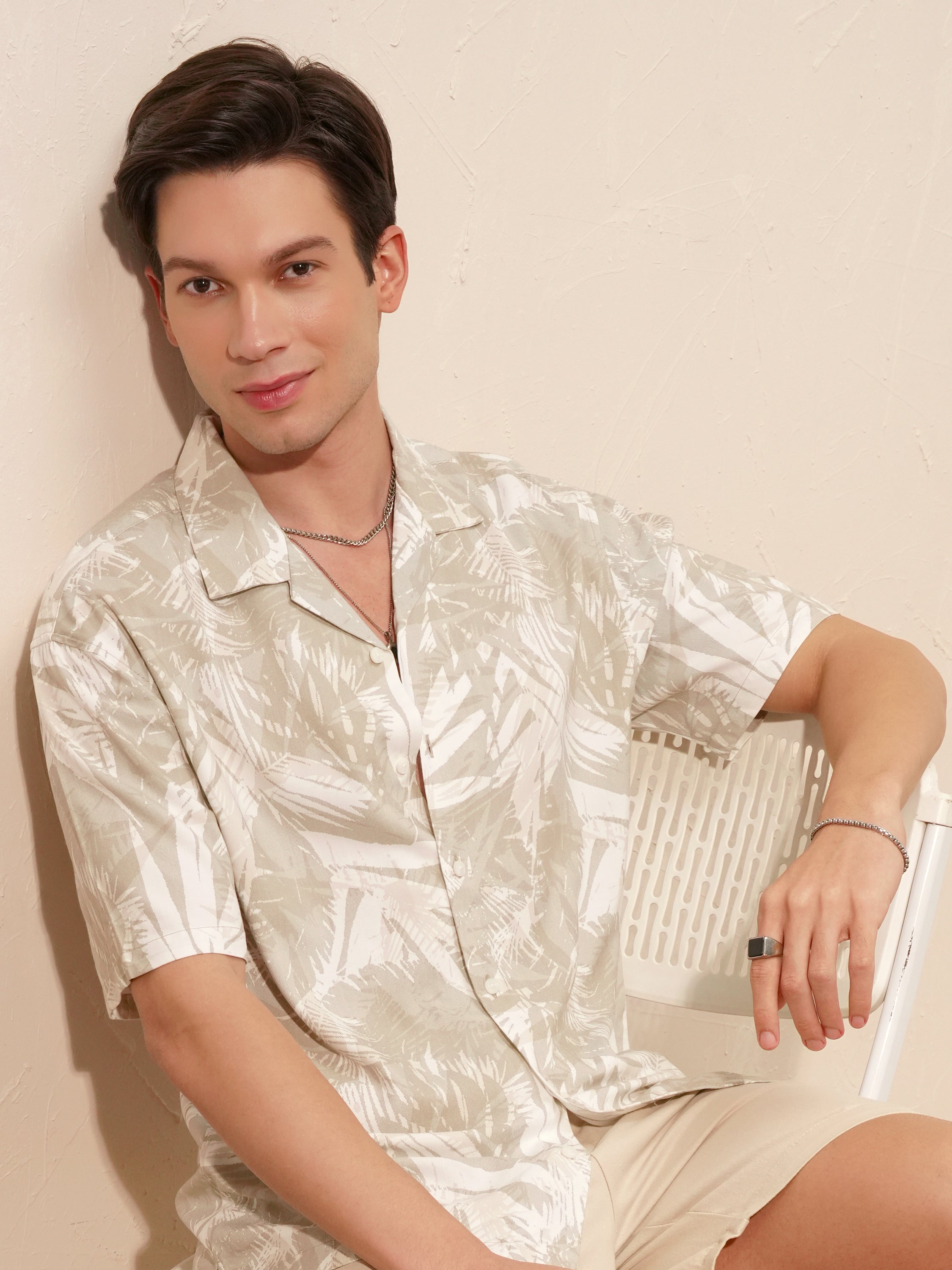 Highlander Men Khaki Printed Relaxed Fit Casual Shirt - Khaki - Image 1