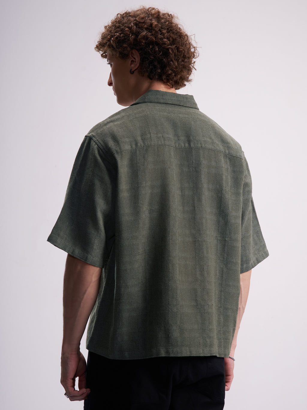 Highlander Men Olive Self Design Boxy Fit Casual Shirt - Olive - Image 3