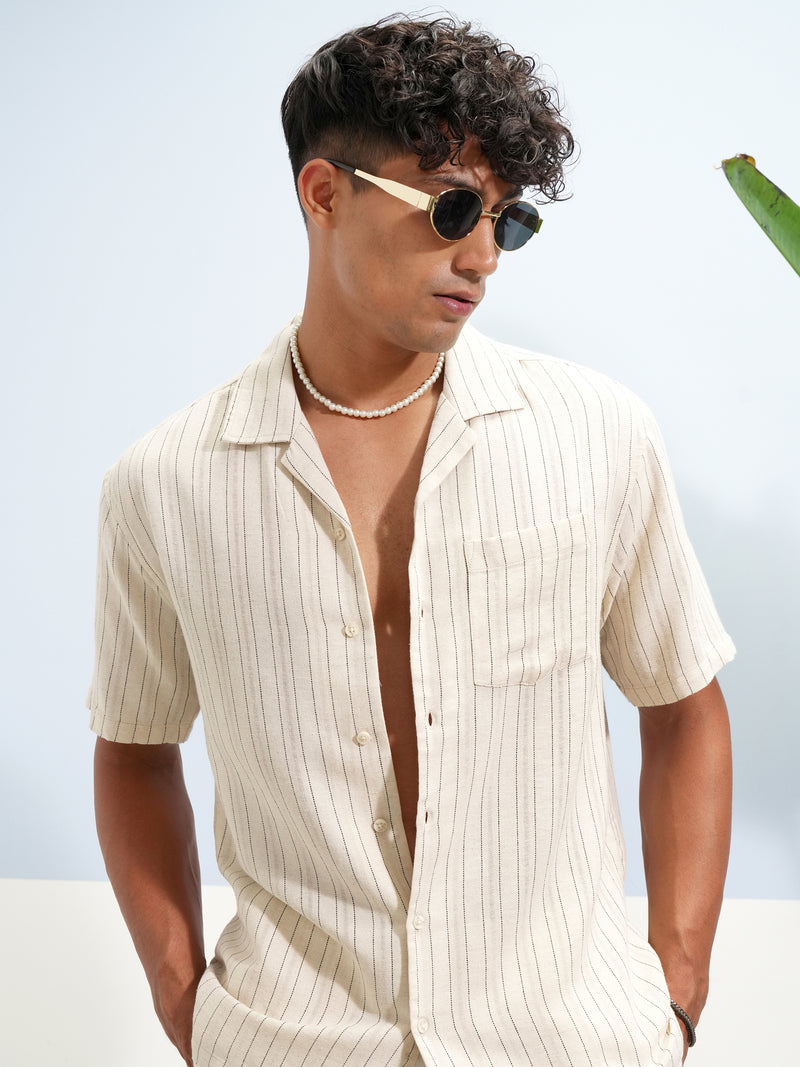 Highlander Men Beige Striped Relaxed Fit Casual Shirt - Beige - Image 1