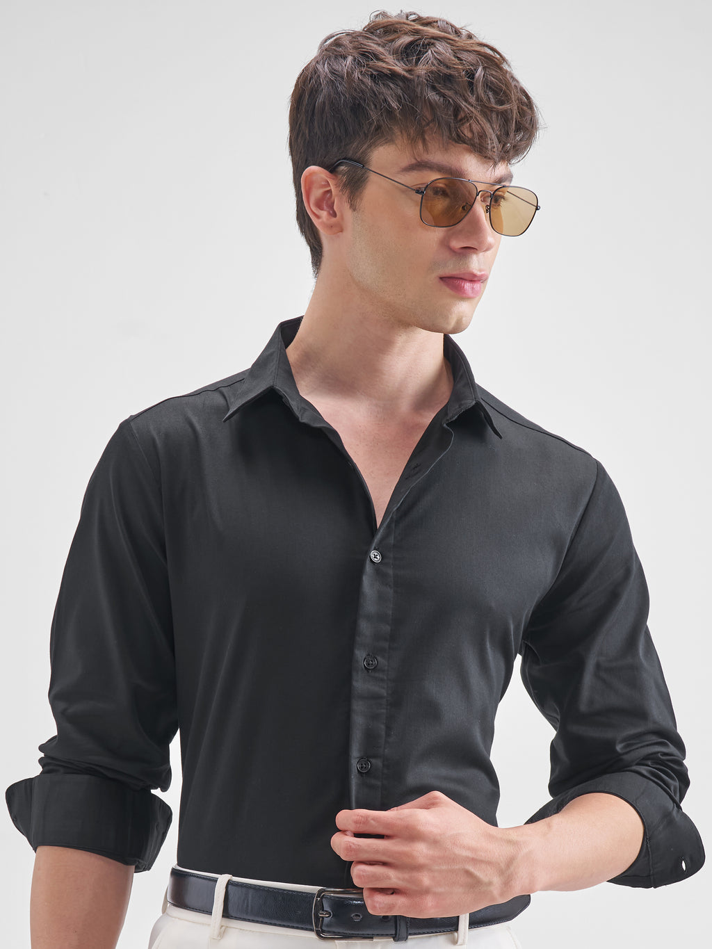 Highlander Men Black Solid Slim Fit Casual Shirt - Black - Image 1