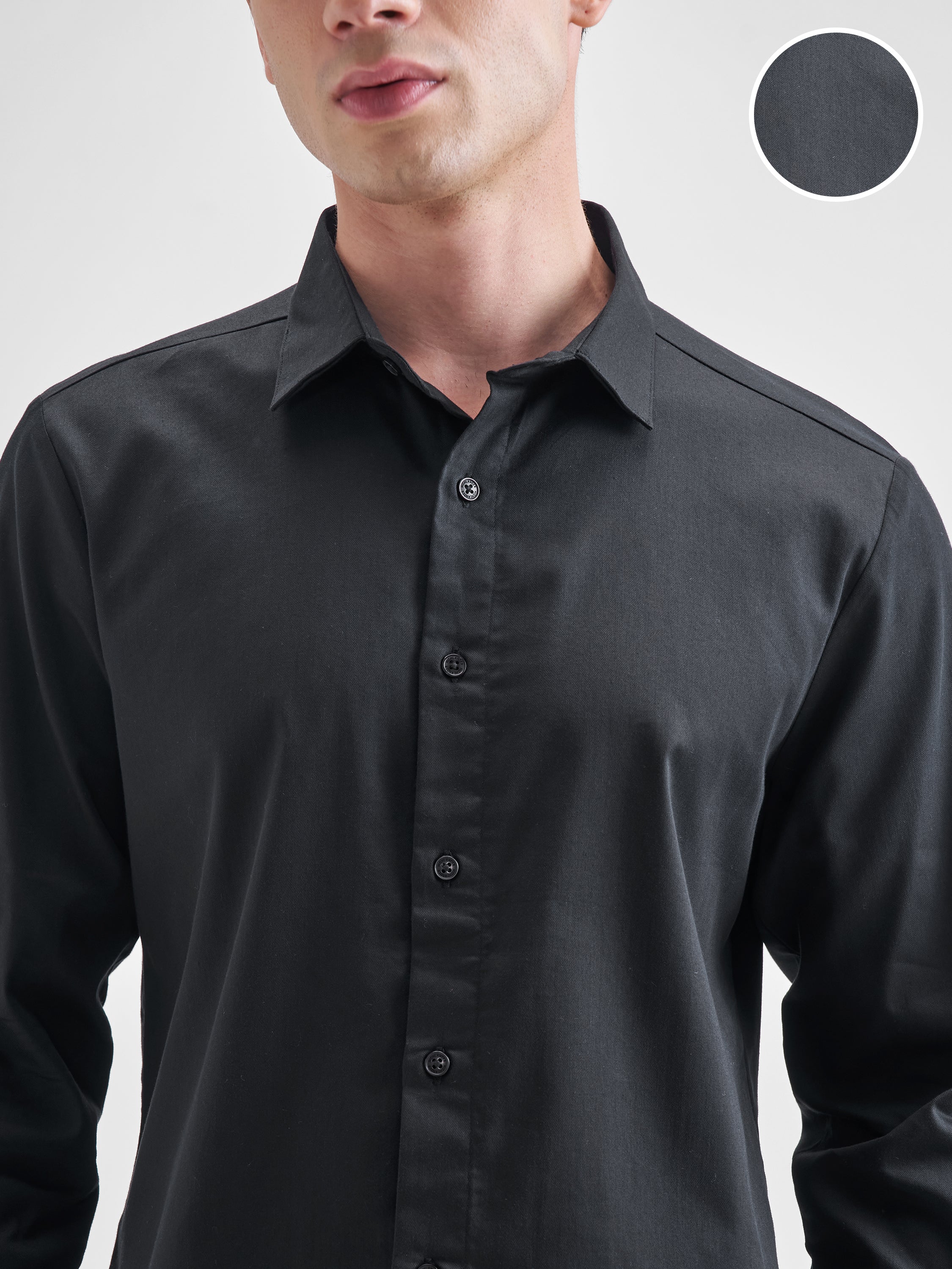 Highlander Men Black Solid Slim Fit Casual Shirt - Black - Image 5