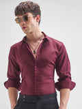 Highlander Men Burgundy Solid Slim Fit Casual Shirt - Burgundy - Image 1