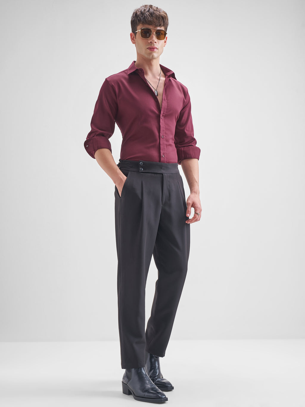 Highlander Men Burgundy Solid Slim Fit Casual Shirt - Burgundy - Image 2