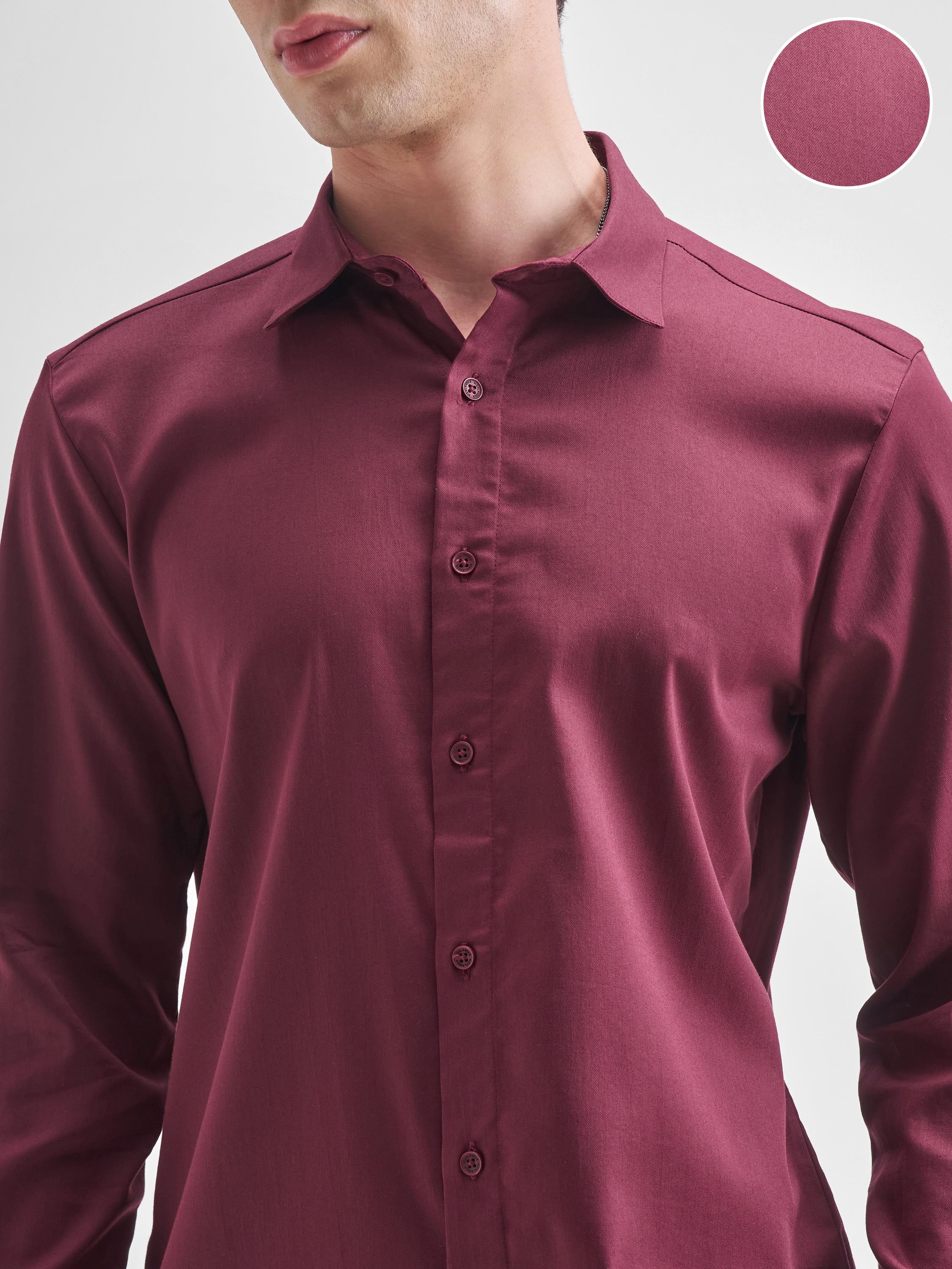 Highlander Men Burgundy Solid Slim Fit Casual Shirt - Burgundy - Image 5