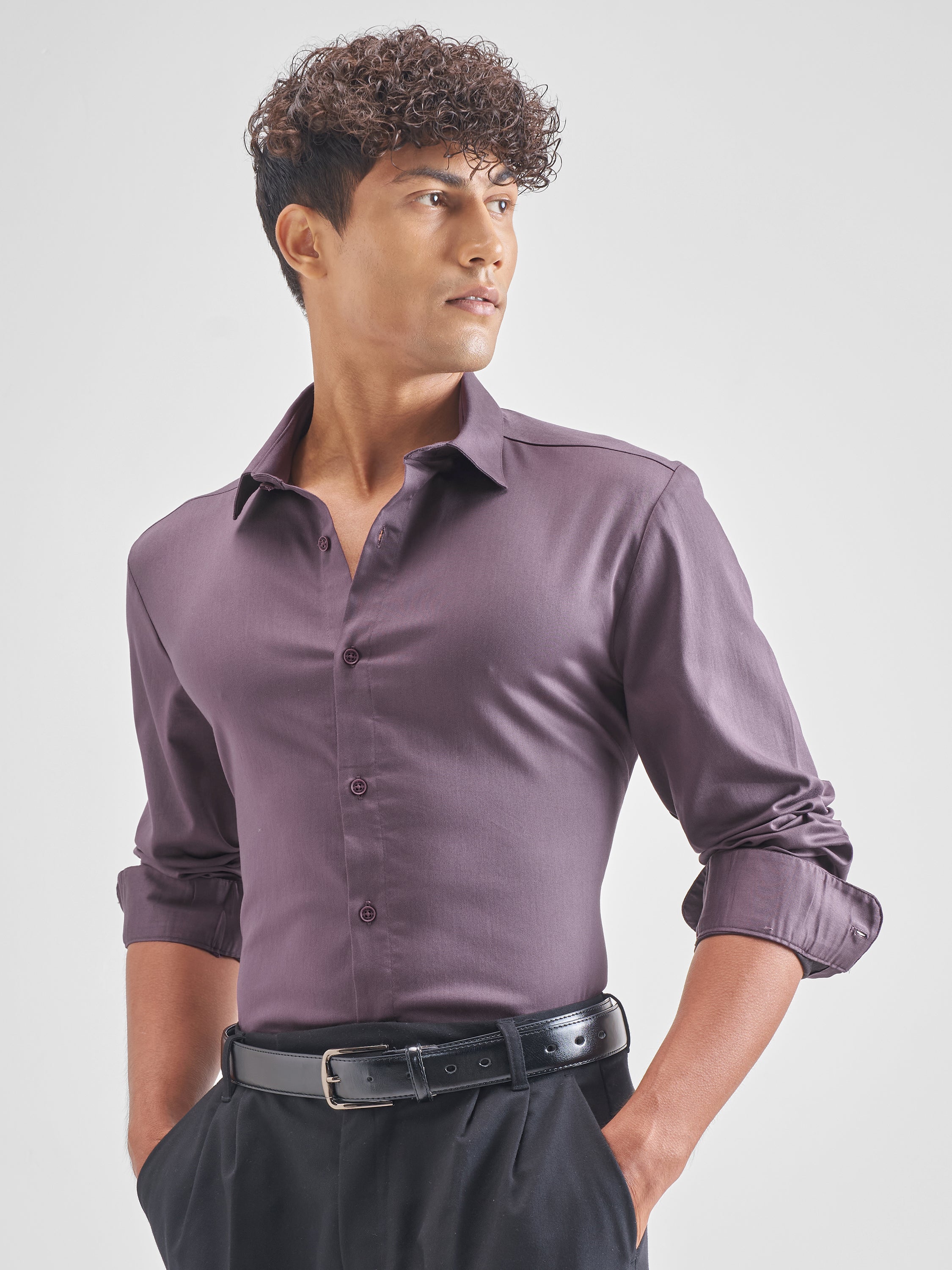 Highlander Men Lavender Solid Slim Fit Casual Shirt - Lavender - Image 4