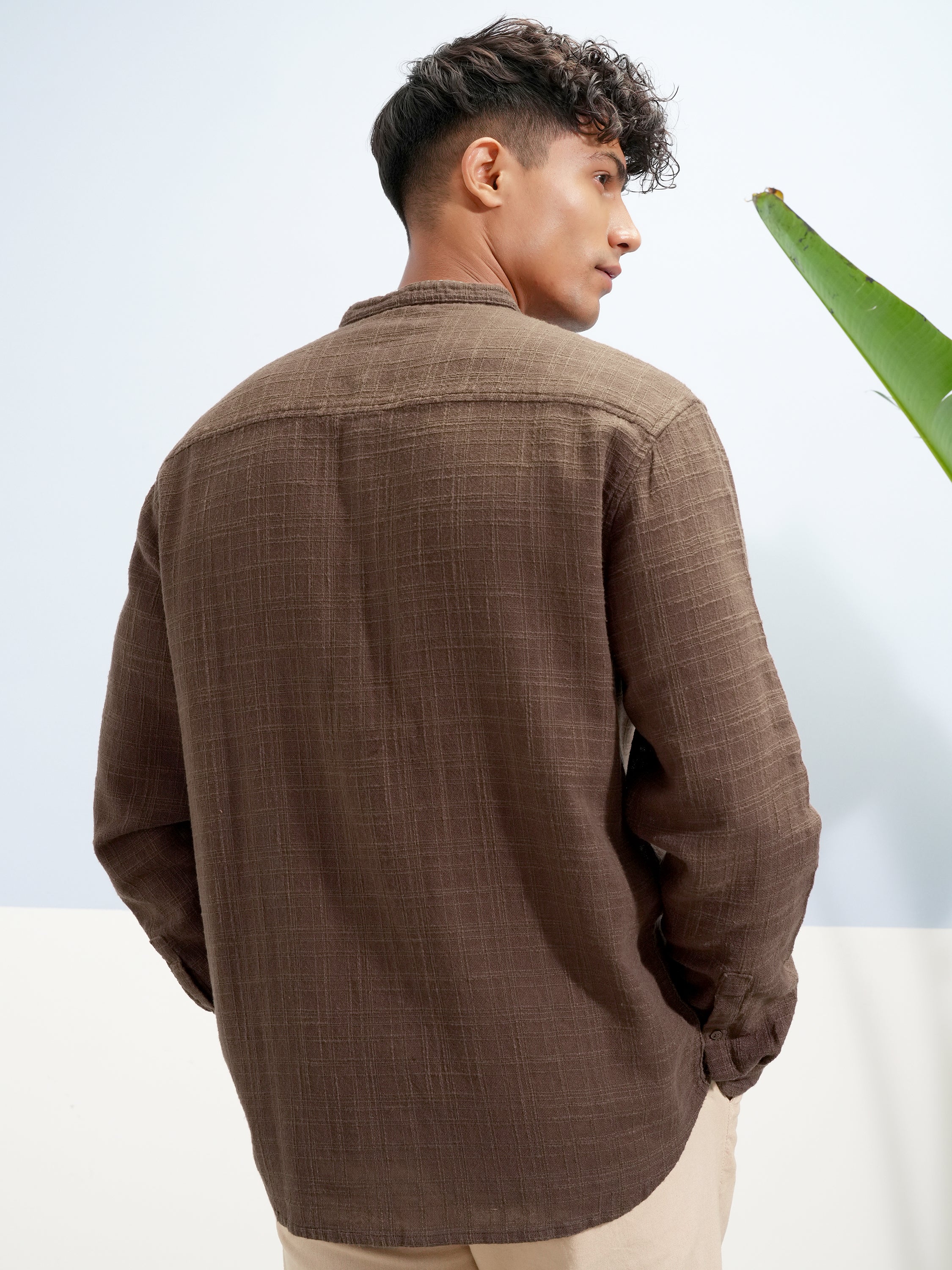 Highlander Men Brown Self Design Relaxed Fit Casual Shirt - Brown - Image 3