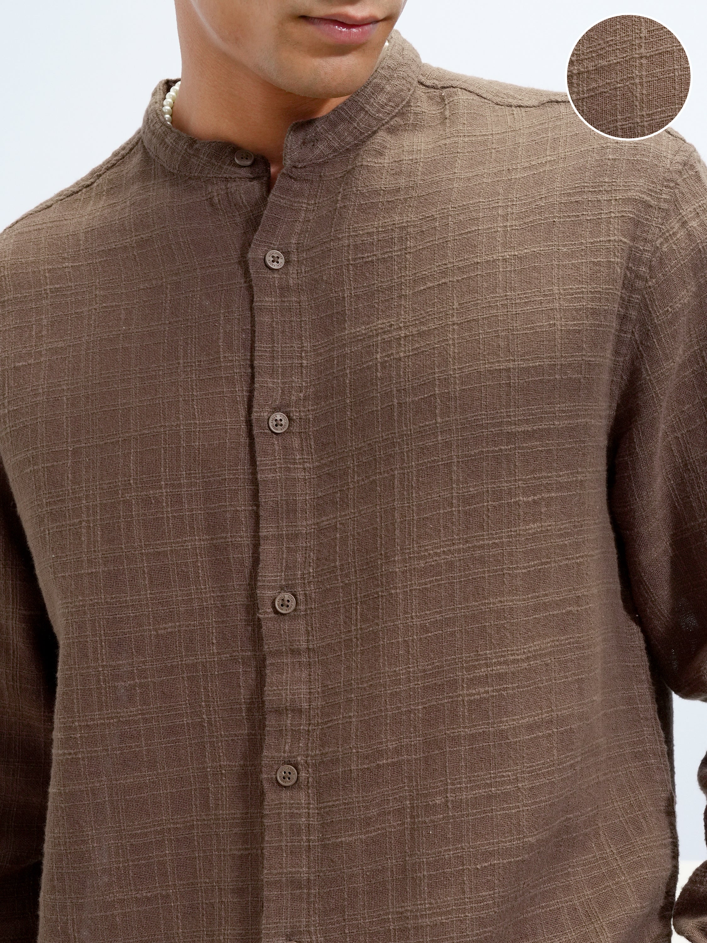 Highlander Men Brown Self Design Relaxed Fit Casual Shirt - Brown - Image 5