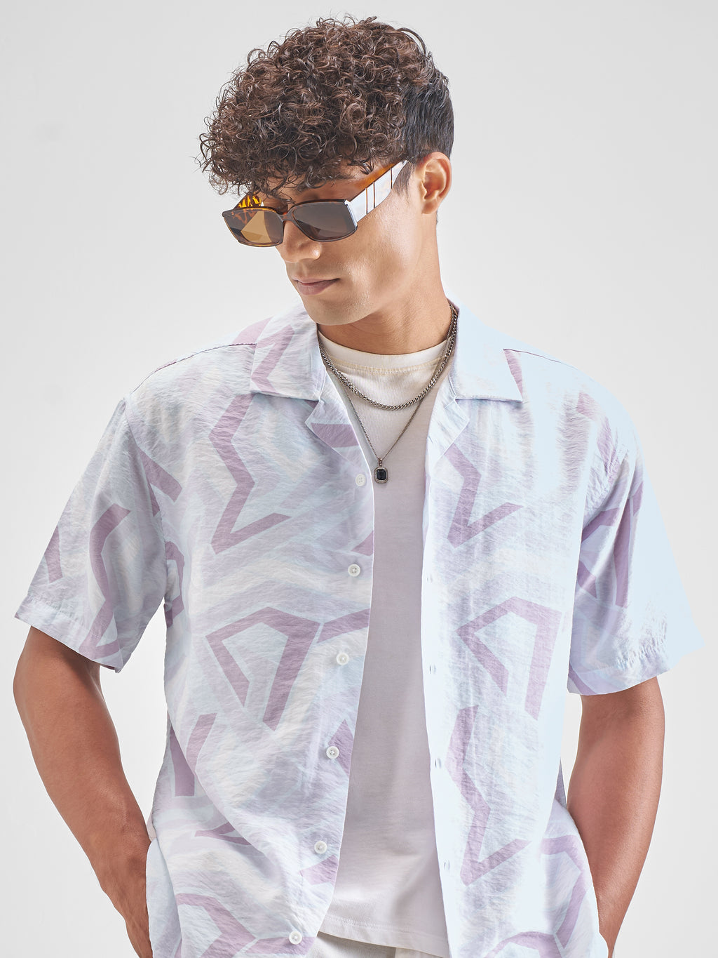 Highlander Men Lavender Printed Relaxed Fit Casual Shirt - Lavender - Image 1