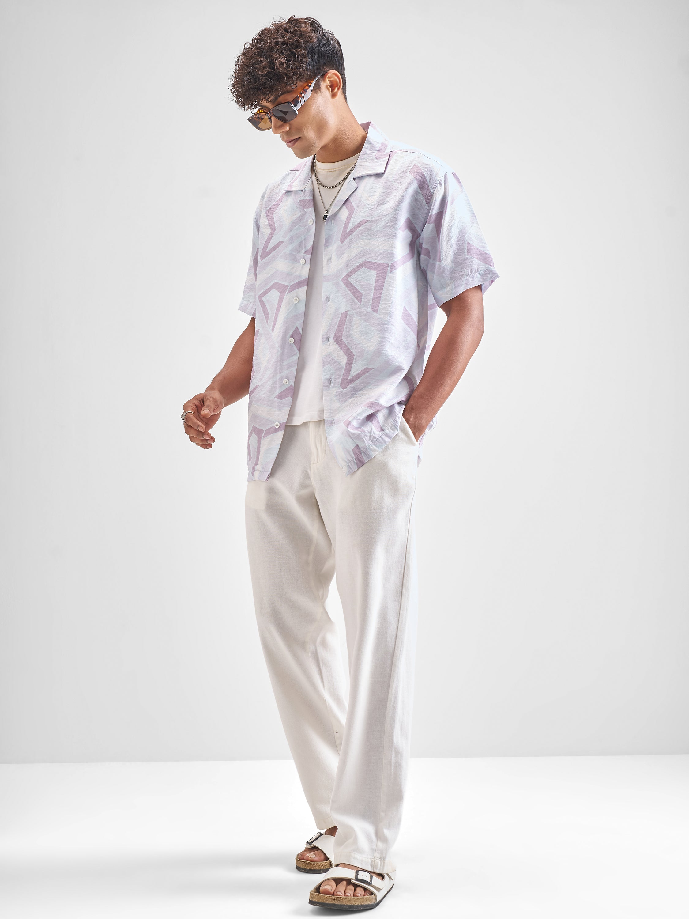 Highlander Men Lavender Printed Relaxed Fit Casual Shirt - Lavender - Image 2