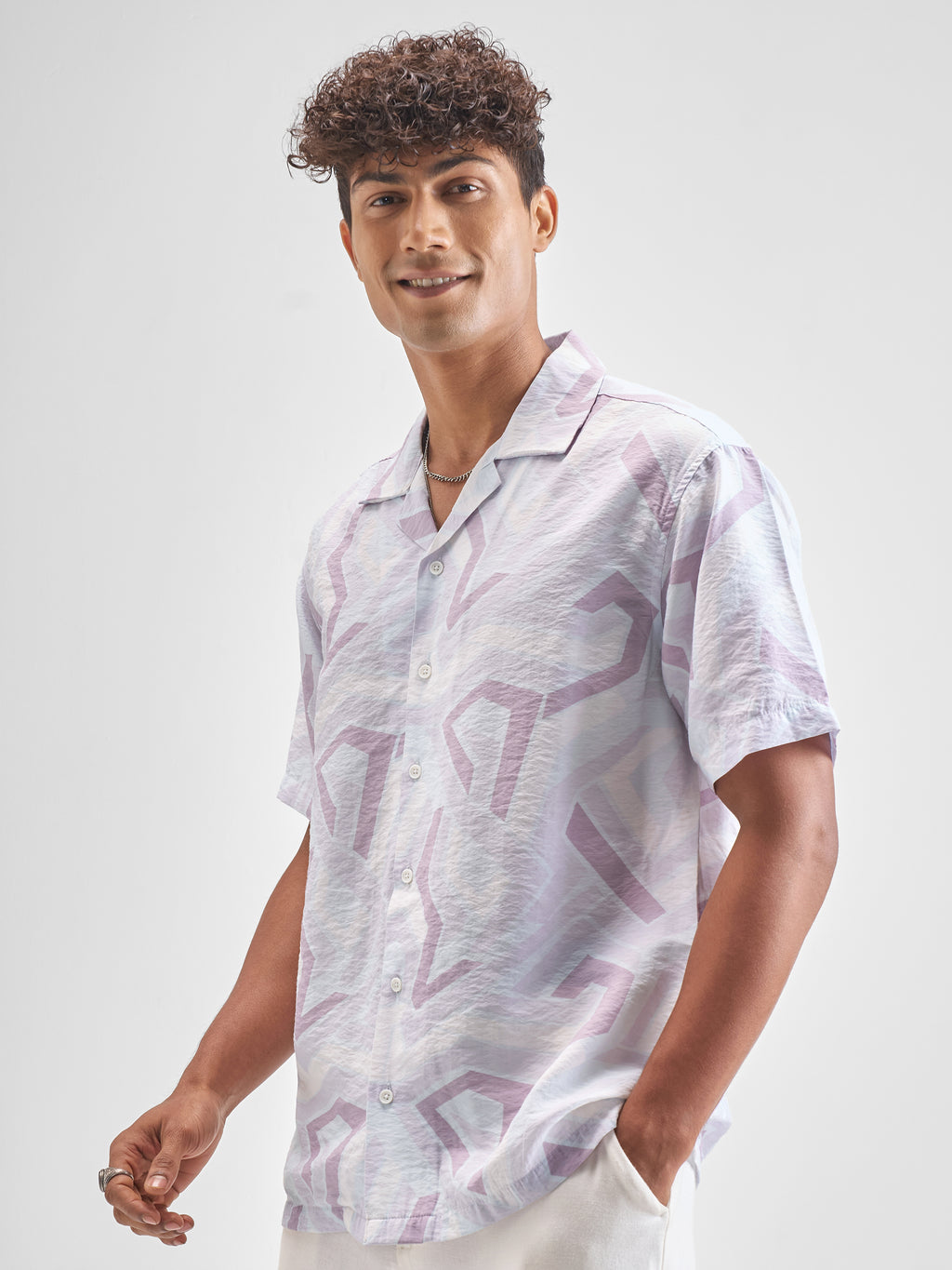 Highlander Men Lavender Printed Relaxed Fit Casual Shirt - Lavender - Image 4