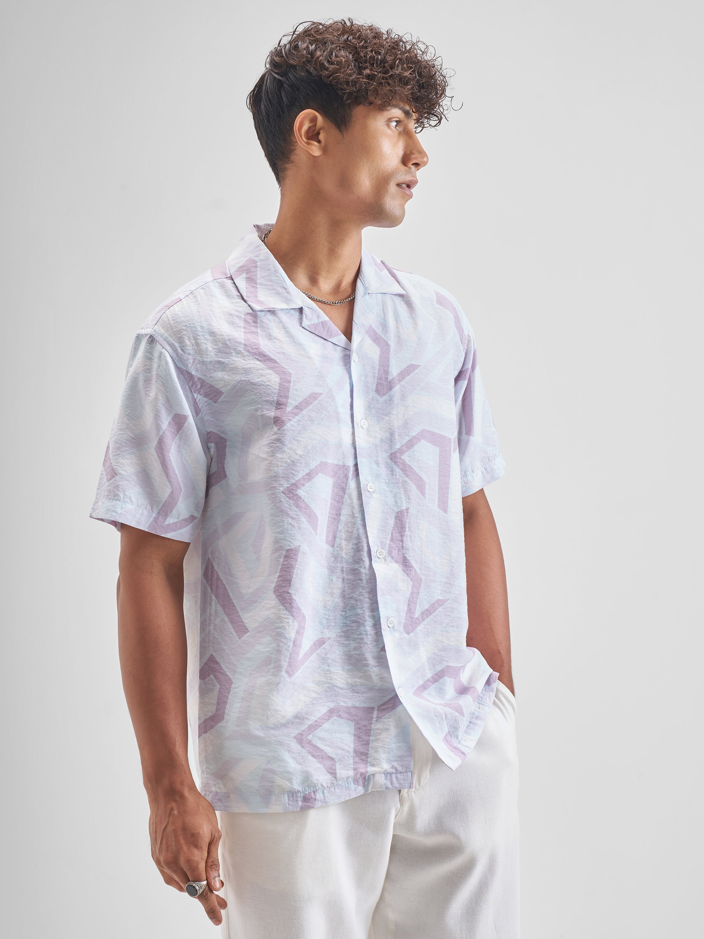 Highlander Men Lavender Printed Relaxed Fit Casual Shirt - Lavender - Image 6