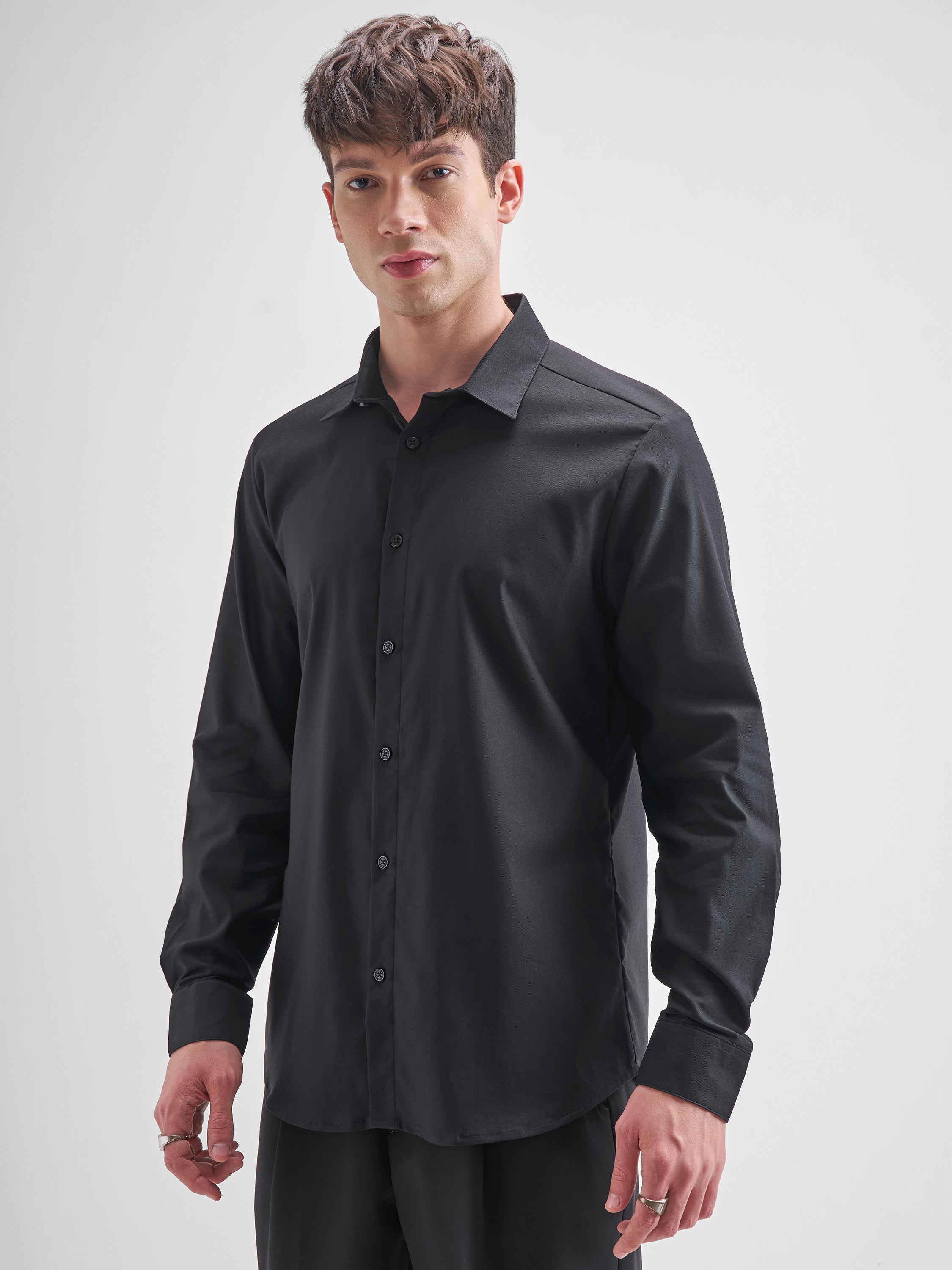 Highlander Men Black Solid Relaxed Fit Casual Shirt - Black - Image 4