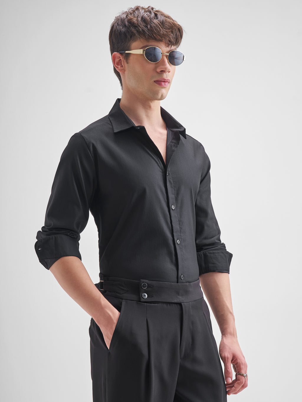 Highlander Men Black Solid Relaxed Fit Casual Shirt - Black - Image 6