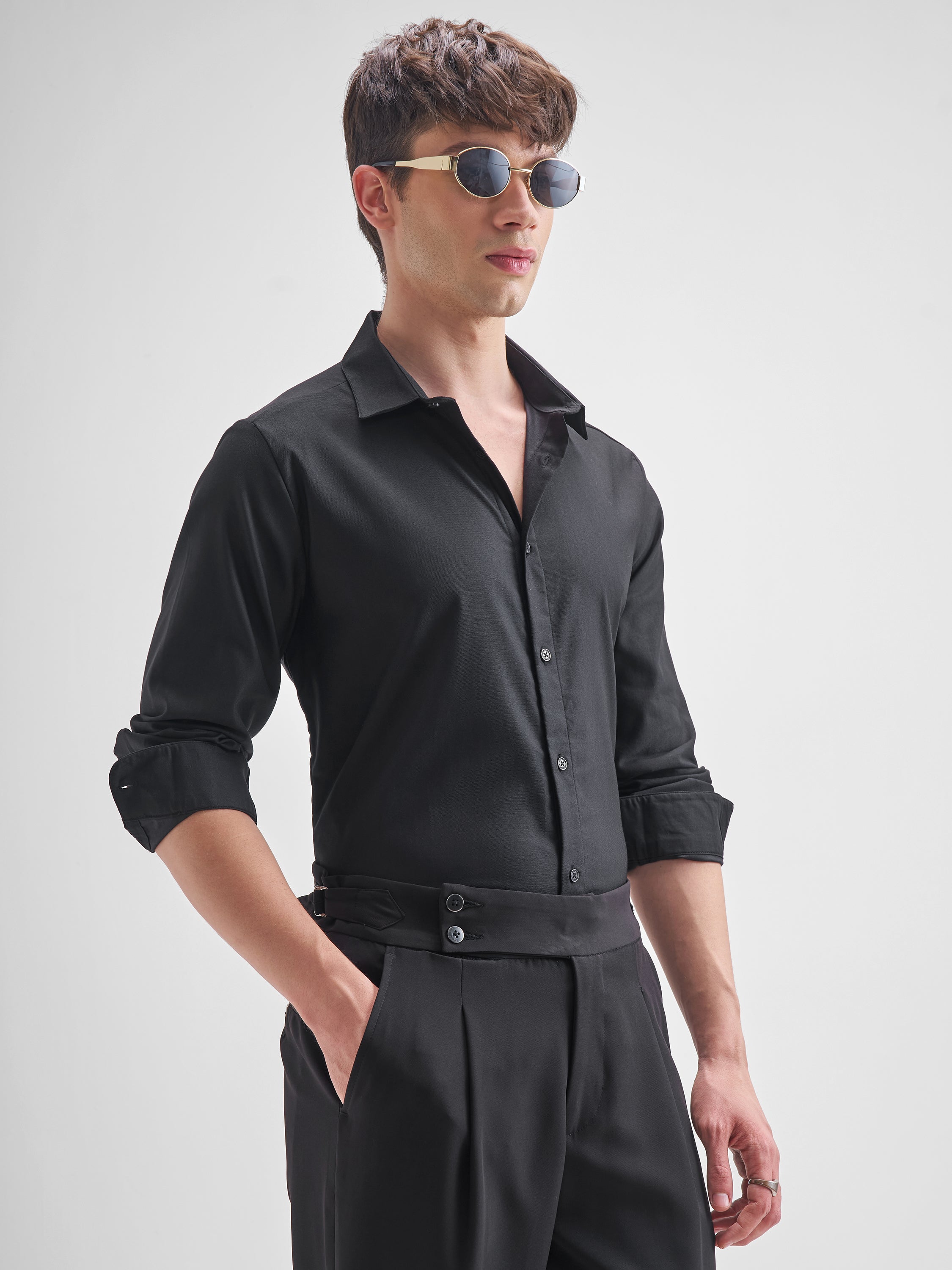 Highlander Men Black Solid Relaxed Fit Casual Shirt - Black - Image 6