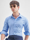 Highlander Men Blue Solid Slim Fit Casual Shirt - Blue - Image 1