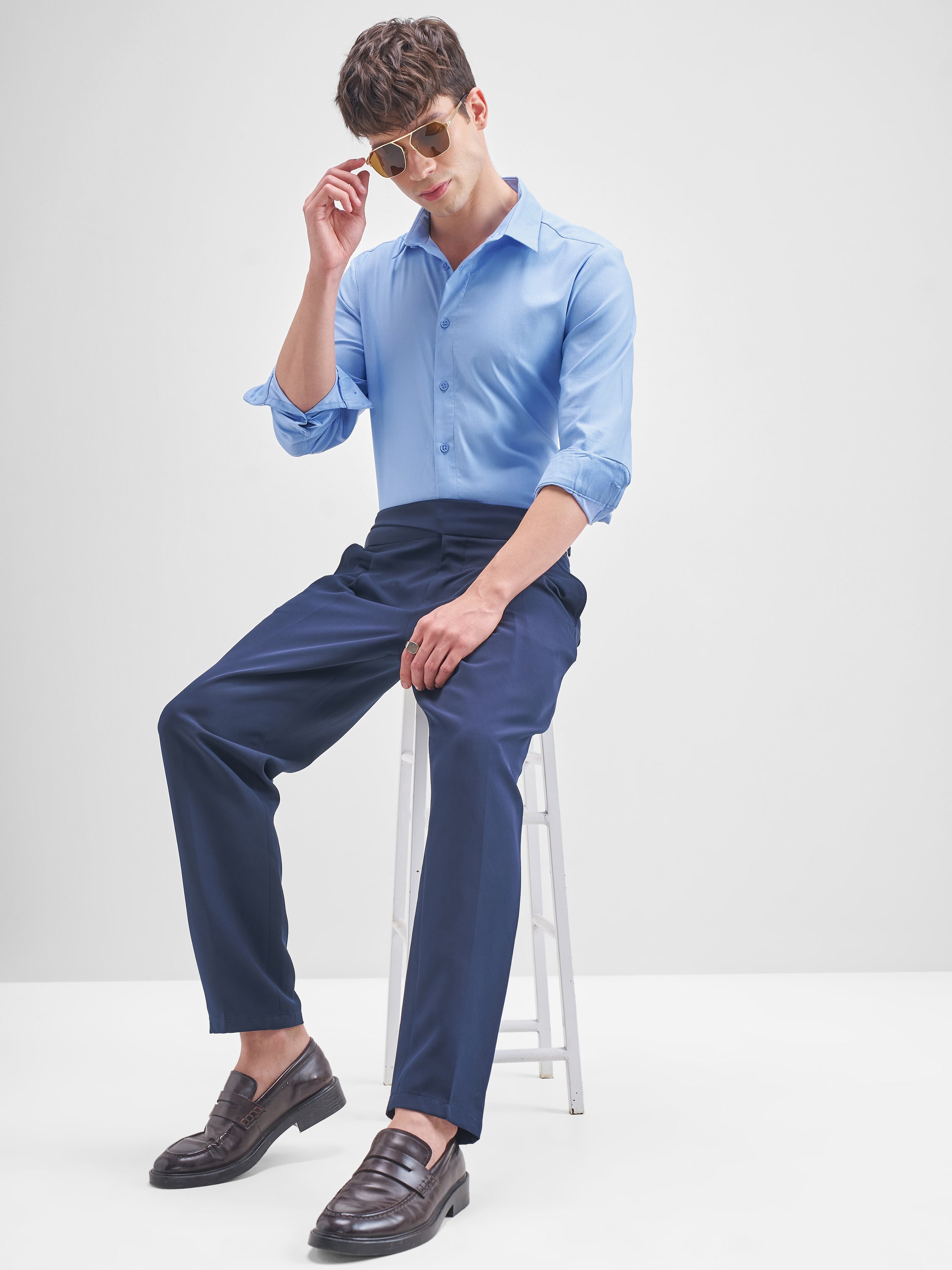 Highlander Men Blue Solid Slim Fit Casual Shirt - Blue - Image 2