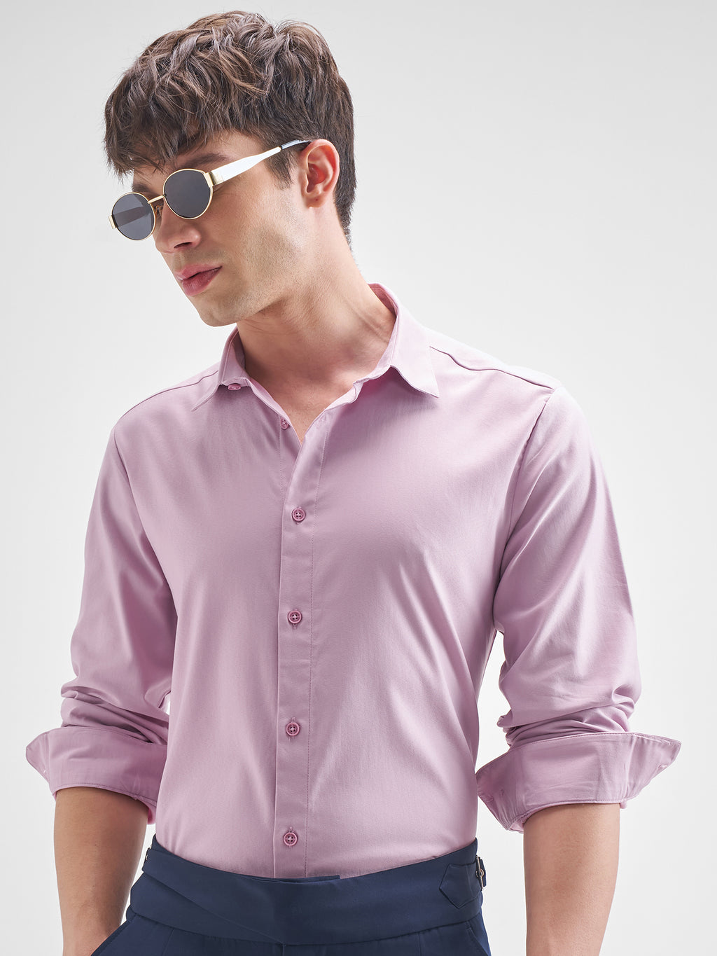 Highlander Men Mauve Solid Slim Fit Casual Shirt - Mauve - Image 1