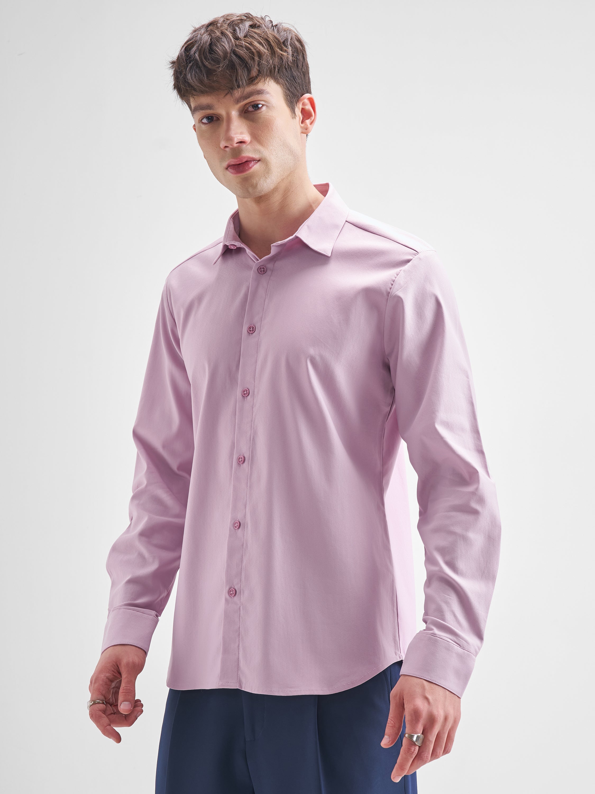Highlander Men Mauve Solid Slim Fit Casual Shirt - Mauve - Image 4