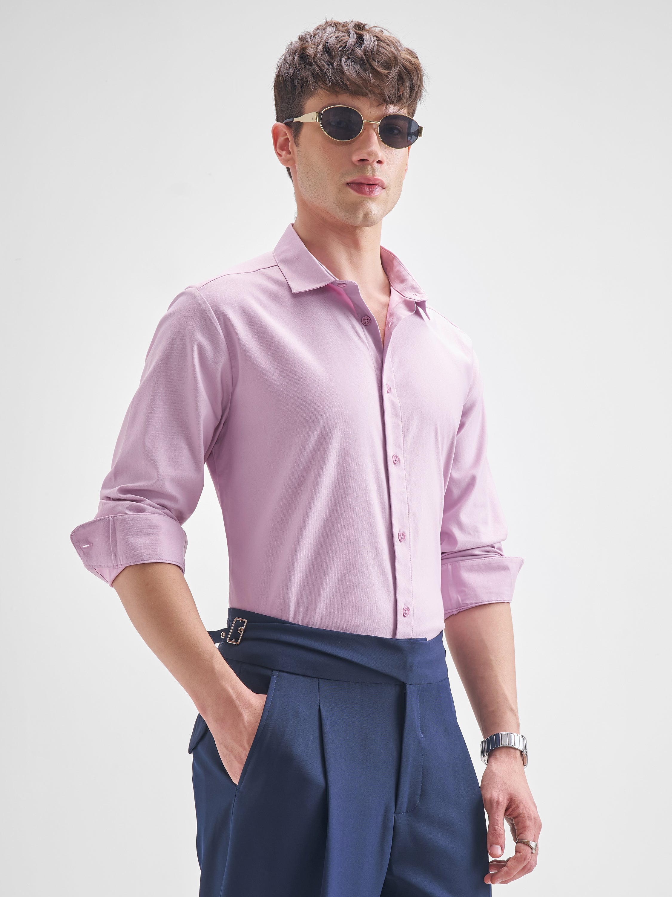 Highlander Men Mauve Solid Slim Fit Casual Shirt - Mauve - Image 6