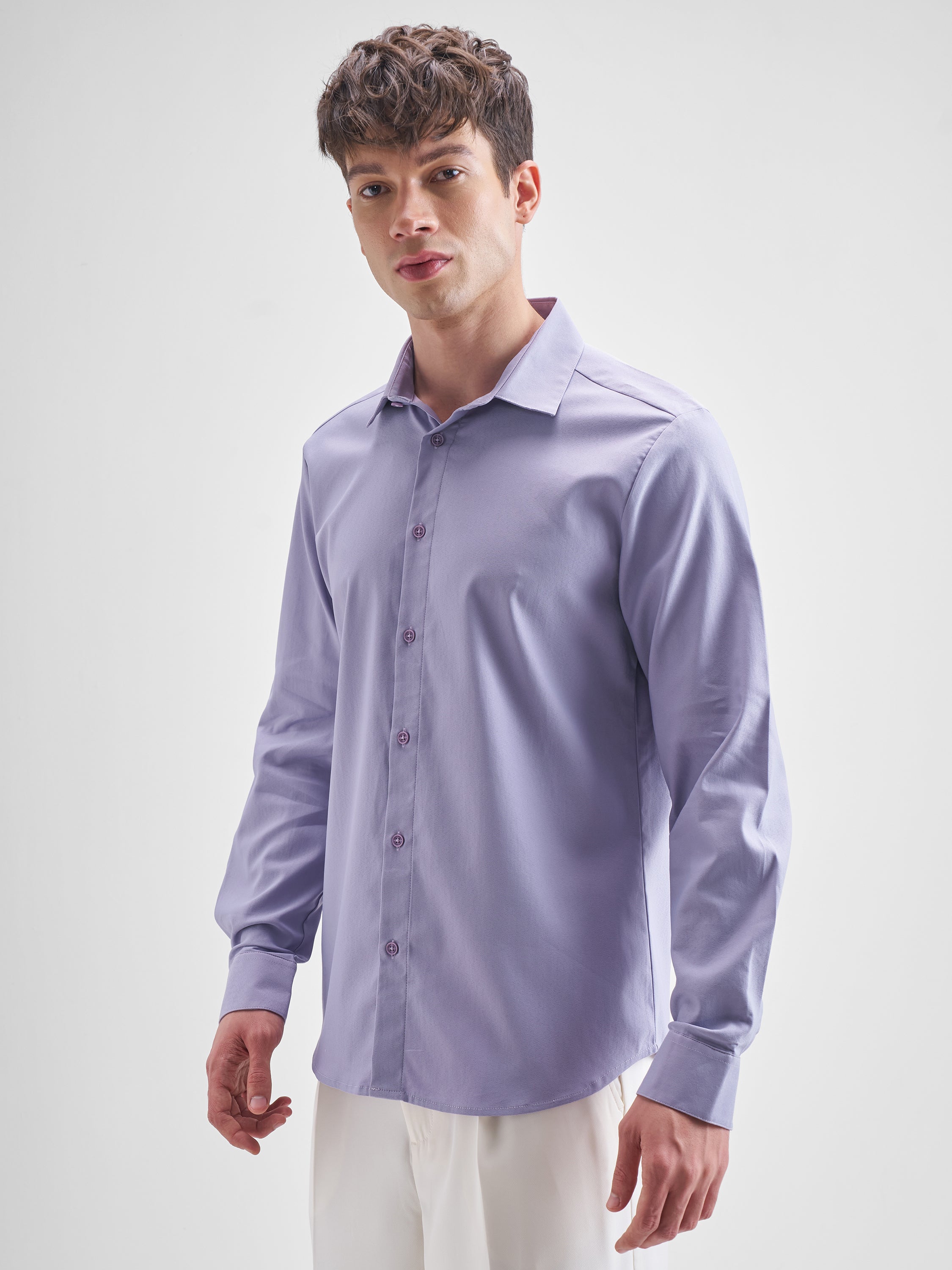 Highlander Men Lavender Solid Relaxed Fit Casual Shirt - Lavender - Image 4