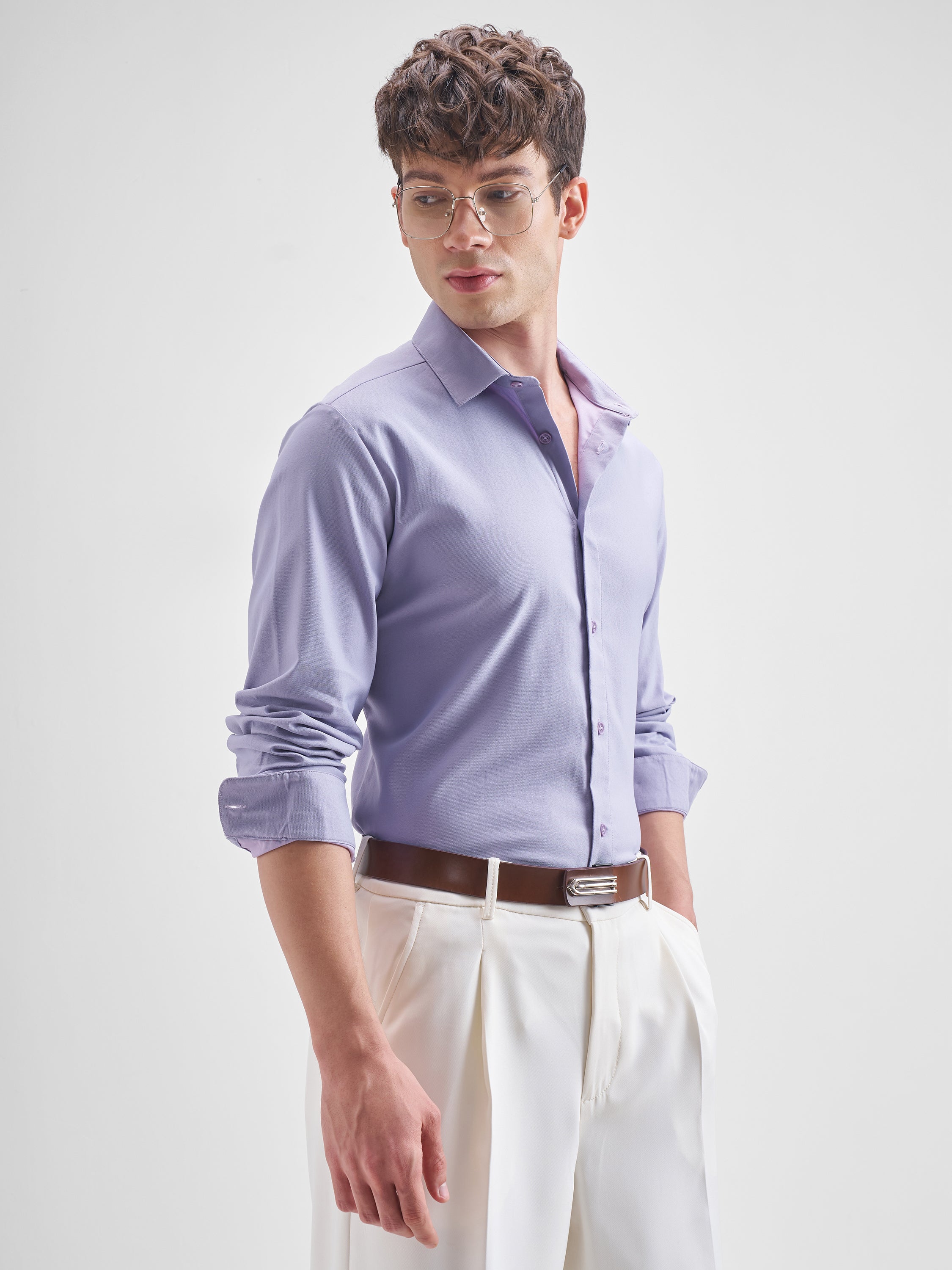 Highlander Men Lavender Solid Relaxed Fit Casual Shirt - Lavender - Image 6