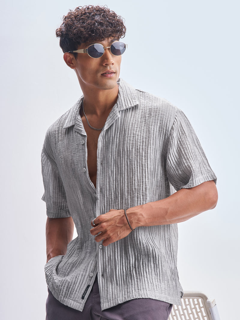 Highlander Men Grey Crushed Relaxed Fit Casual Shirt - Grey - Image 1