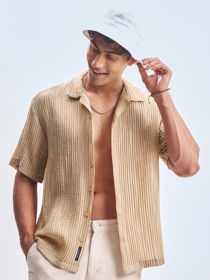 Highlander Men Beige Self Design Relaxed Fit Casual Shirt - Beige - Image 1