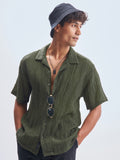 Highlander Men Olive Self Design Relaxed Fit Casual Shirt - Olive - Image 1
