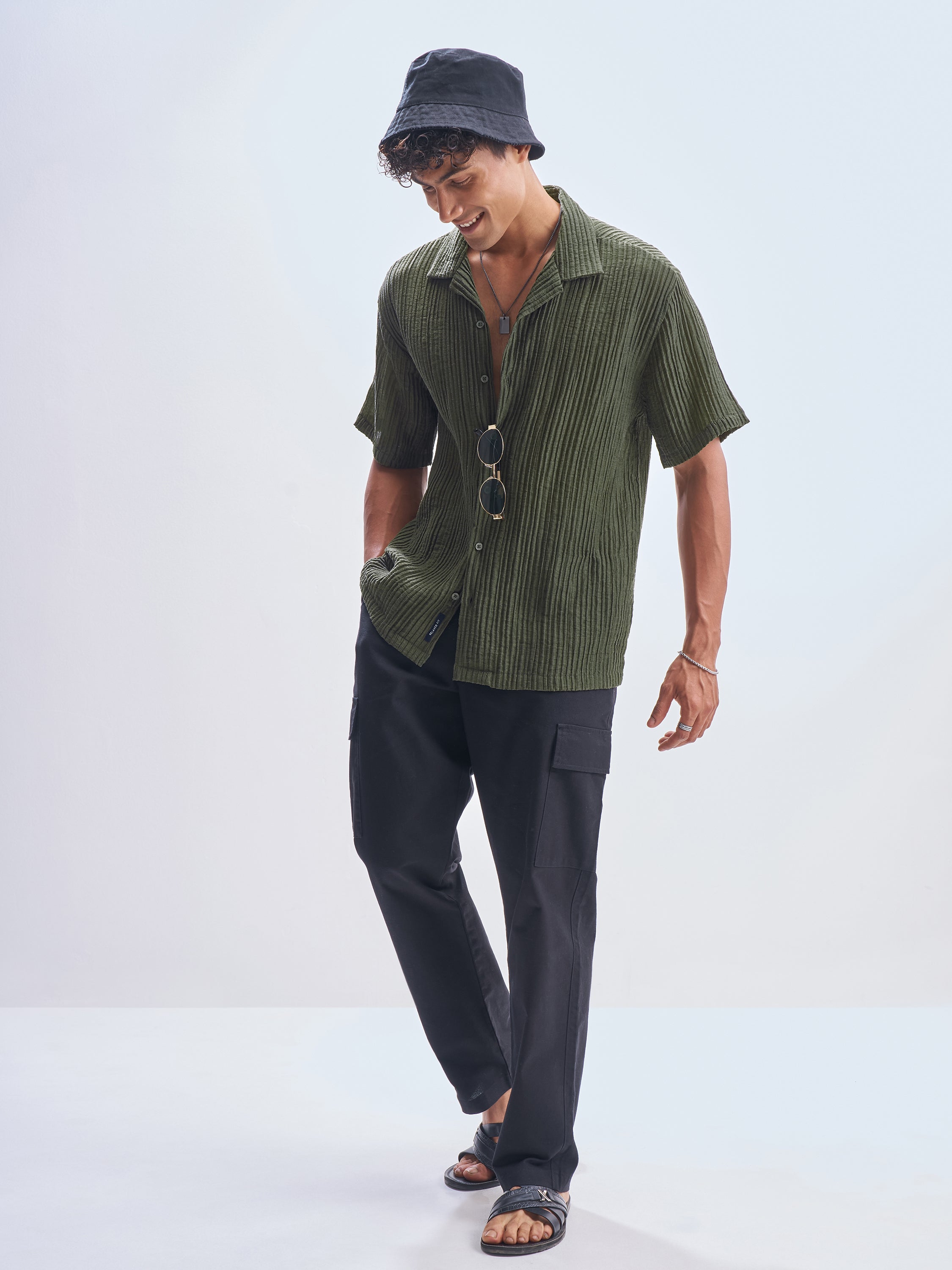 Highlander Men Olive Self Design Relaxed Fit Casual Shirt - Olive - Image 2