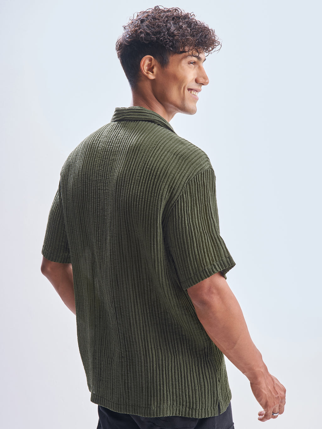 Highlander Men Olive Self Design Relaxed Fit Casual Shirt - Olive - Image 3