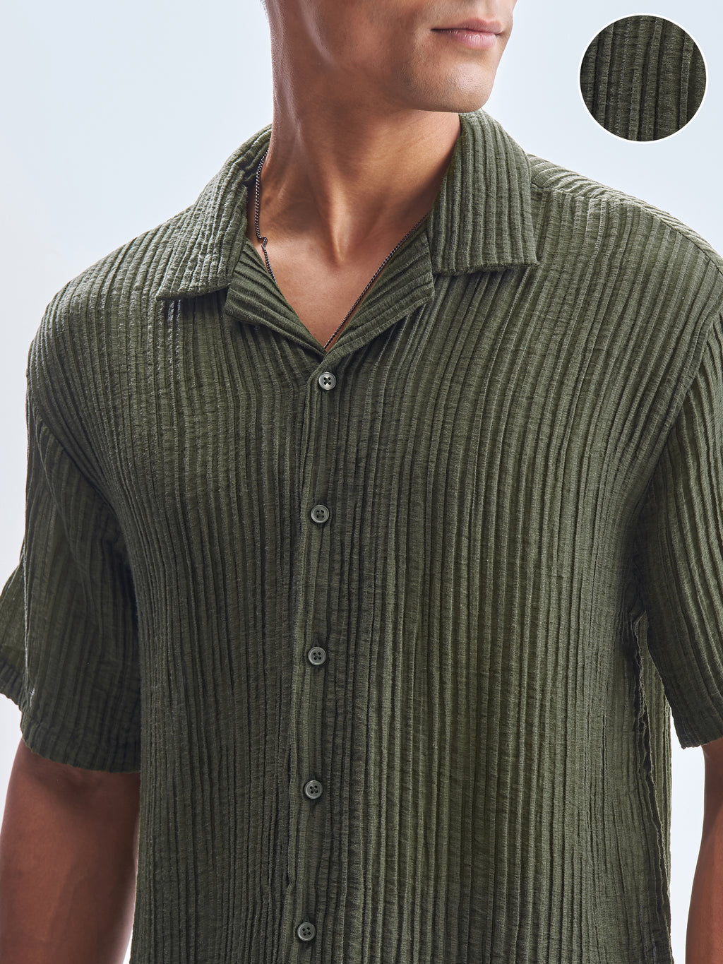 Highlander Men Olive Self Design Relaxed Fit Casual Shirt - Olive - Image 5