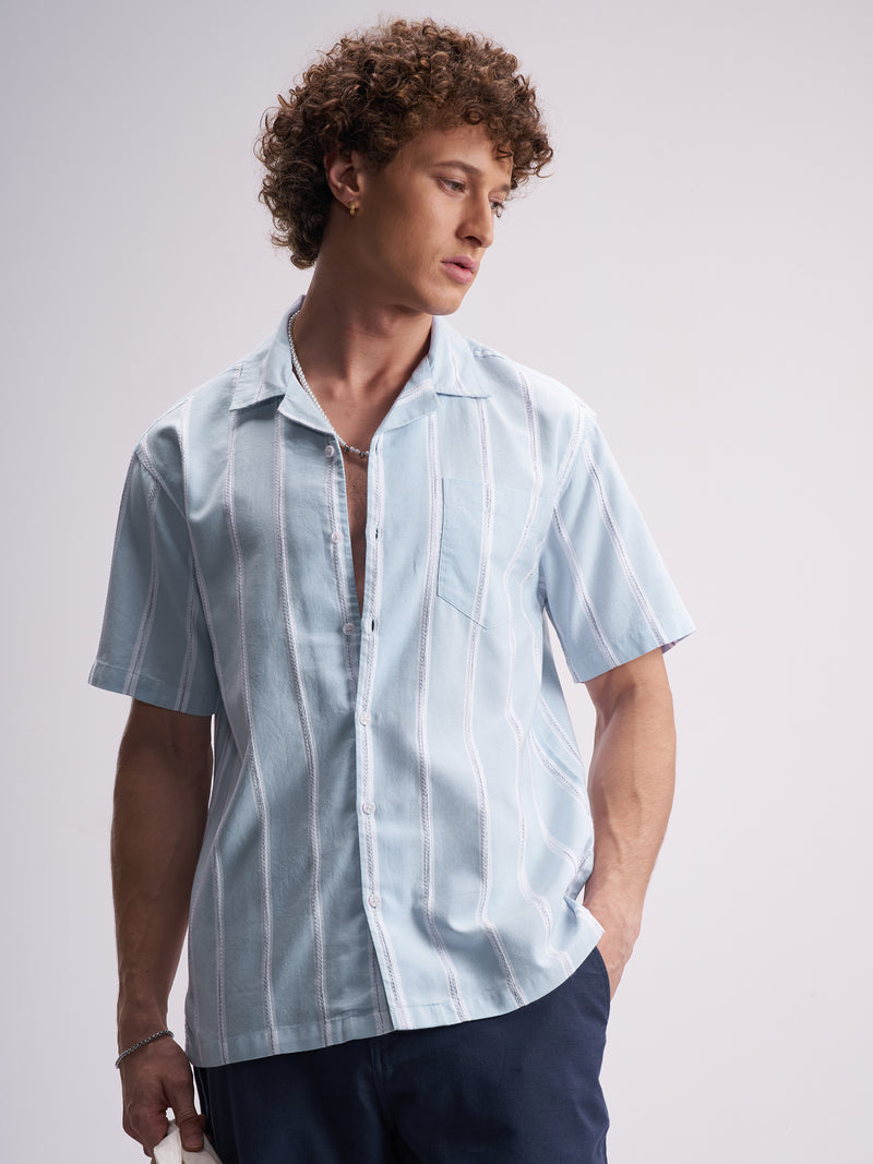 Highlander Men Blue Striped Relaxed Fit Casual Shirt - Blue - Image 1