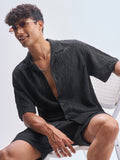 Highlander Men Black Crushed Relaxed Fit Casual Shirt - Black - Image 1