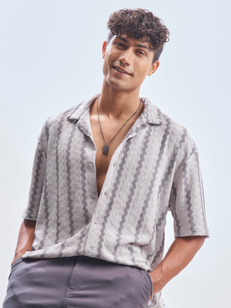 Highlander Men Grey Striped Relaxed Fit Casual Shirt - Grey - Image 1