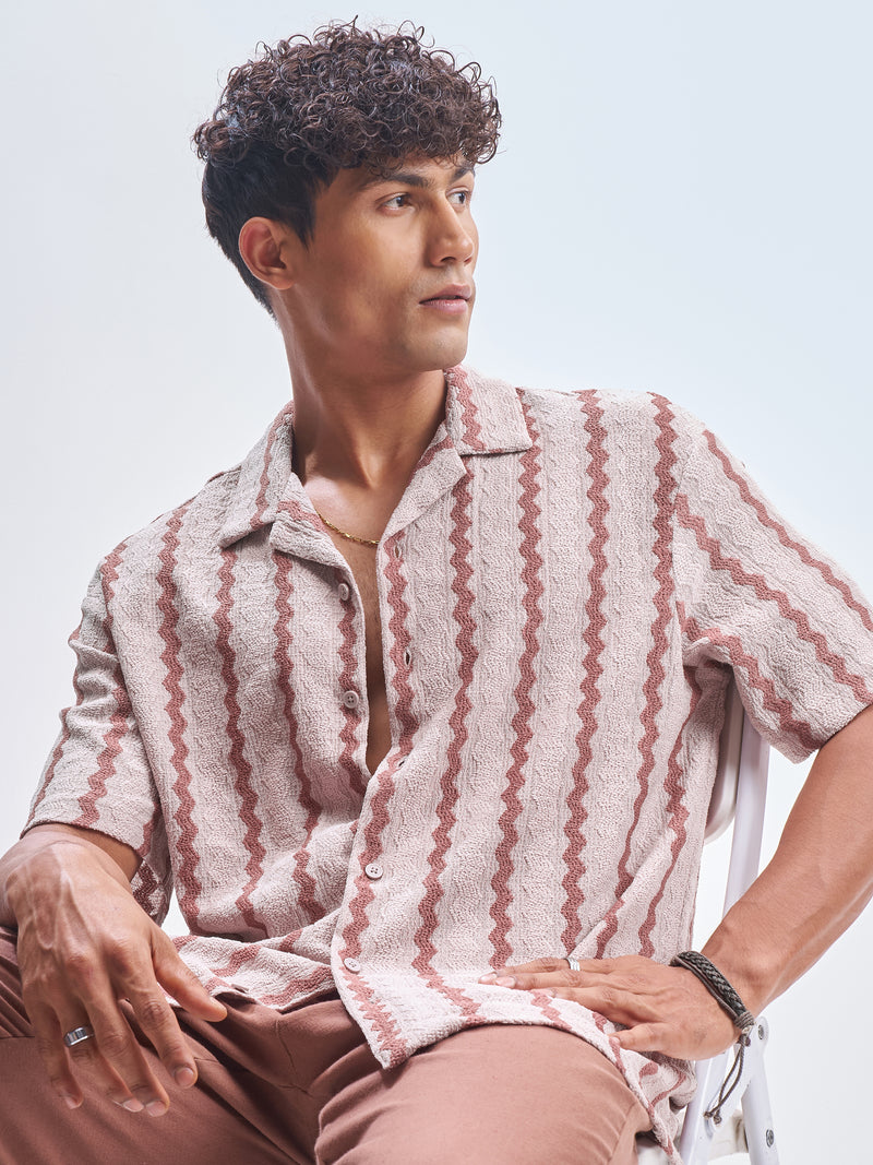 Highlander Men Pink Striped Relaxed Fit Casual Shirt - Pink - Image 1