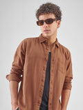 Highlander Men Brown Self Design Slim Fit Casual Shirt - Brown - Image 1
