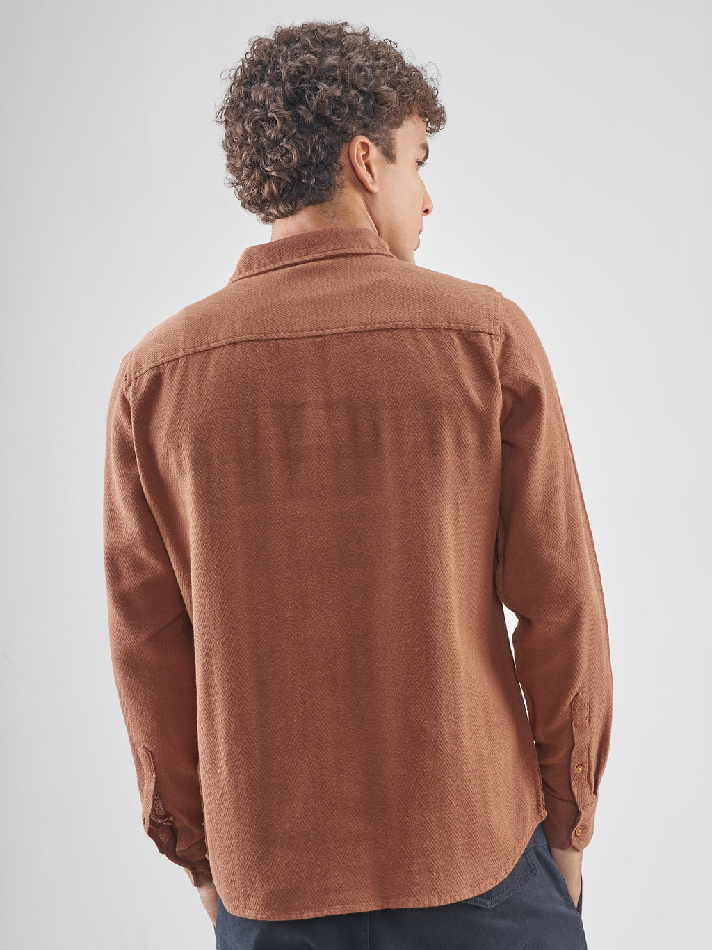 Highlander Men Brown Self Design Slim Fit Casual Shirt - Brown - Image 3