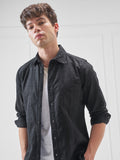Highlander Men Black Self Design Slim Fit Casual Shirt - Black - Image 1