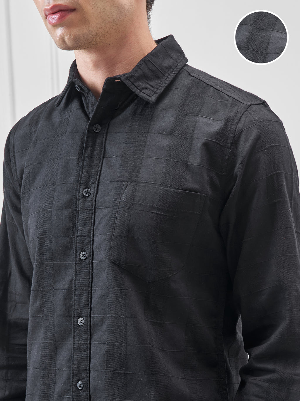Highlander Men Black Self Design Slim Fit Casual Shirt - Black - Image 5