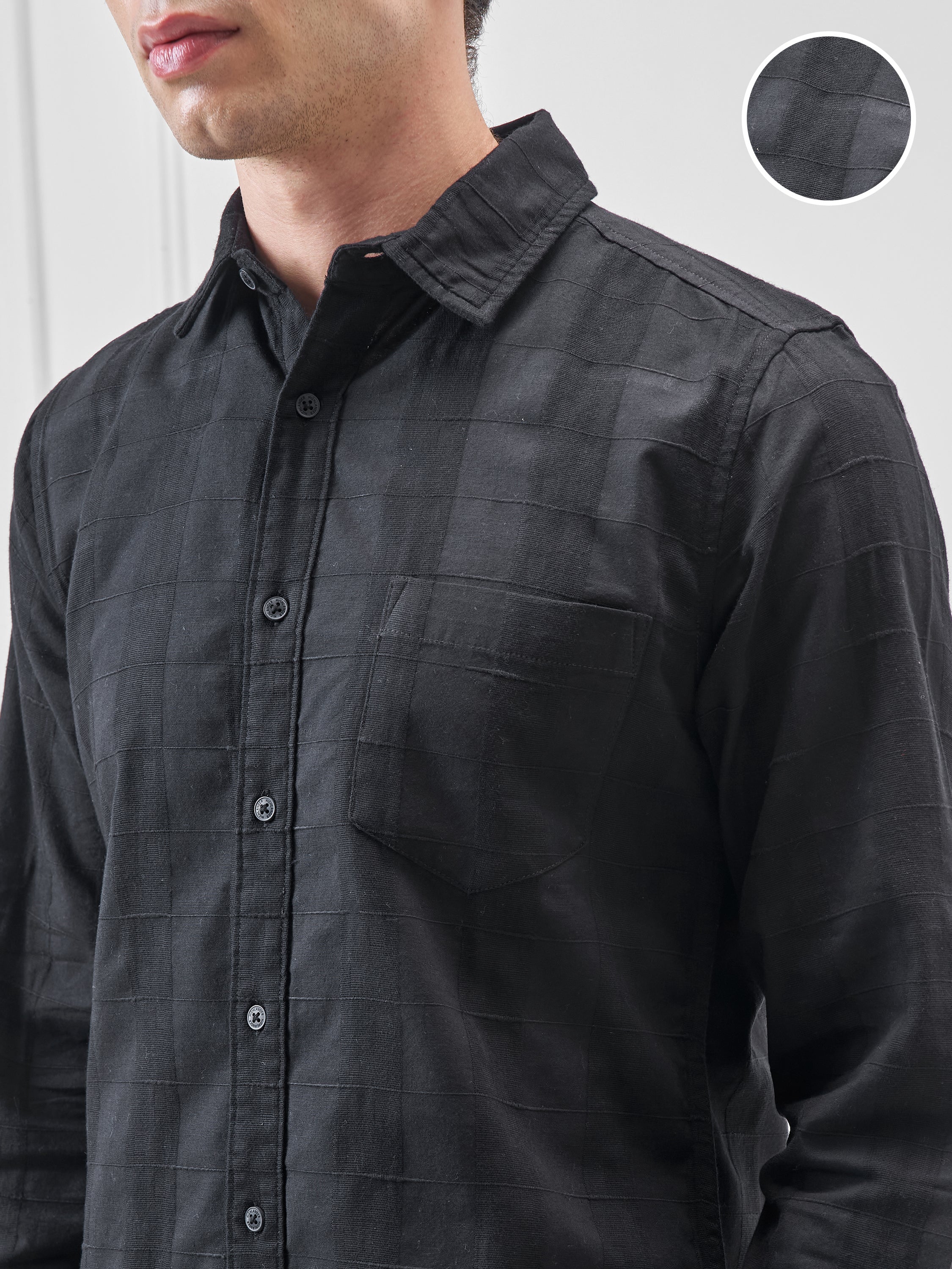 Highlander Men Black Self Design Slim Fit Casual Shirt - Black - Image 5