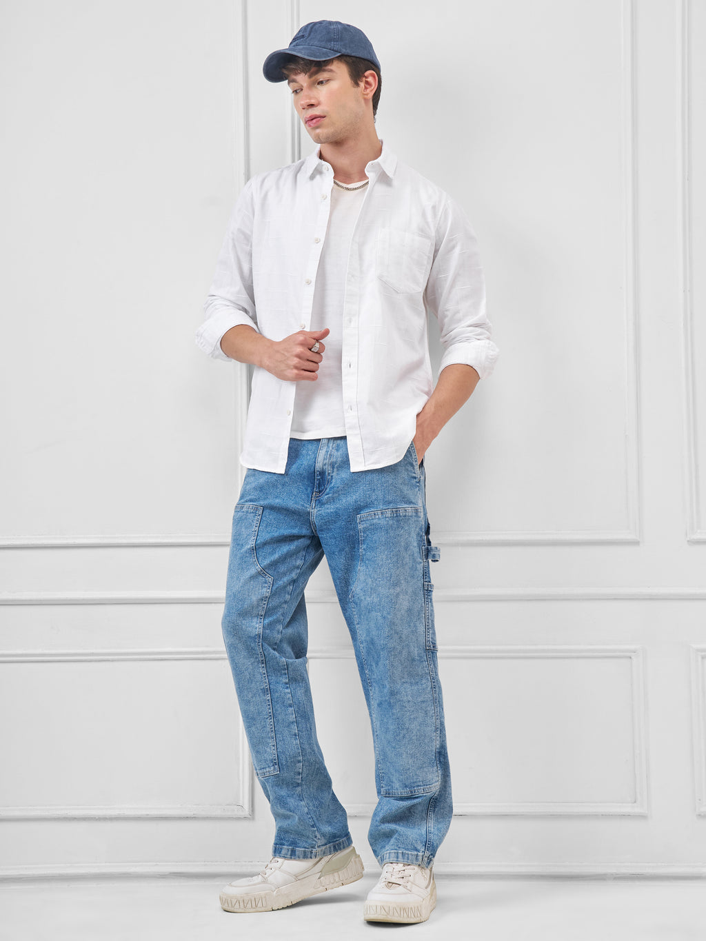 Highlander Men White Self Design Slim Fit Casual Shirt - White - Image 2