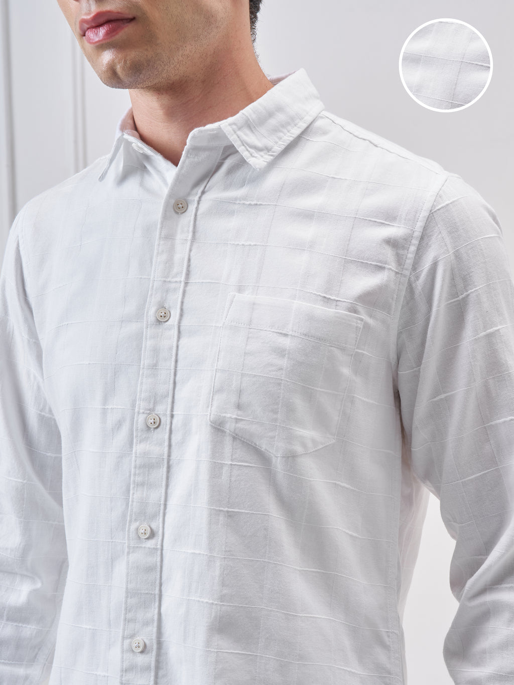 Highlander Men White Self Design Slim Fit Casual Shirt - White - Image 5