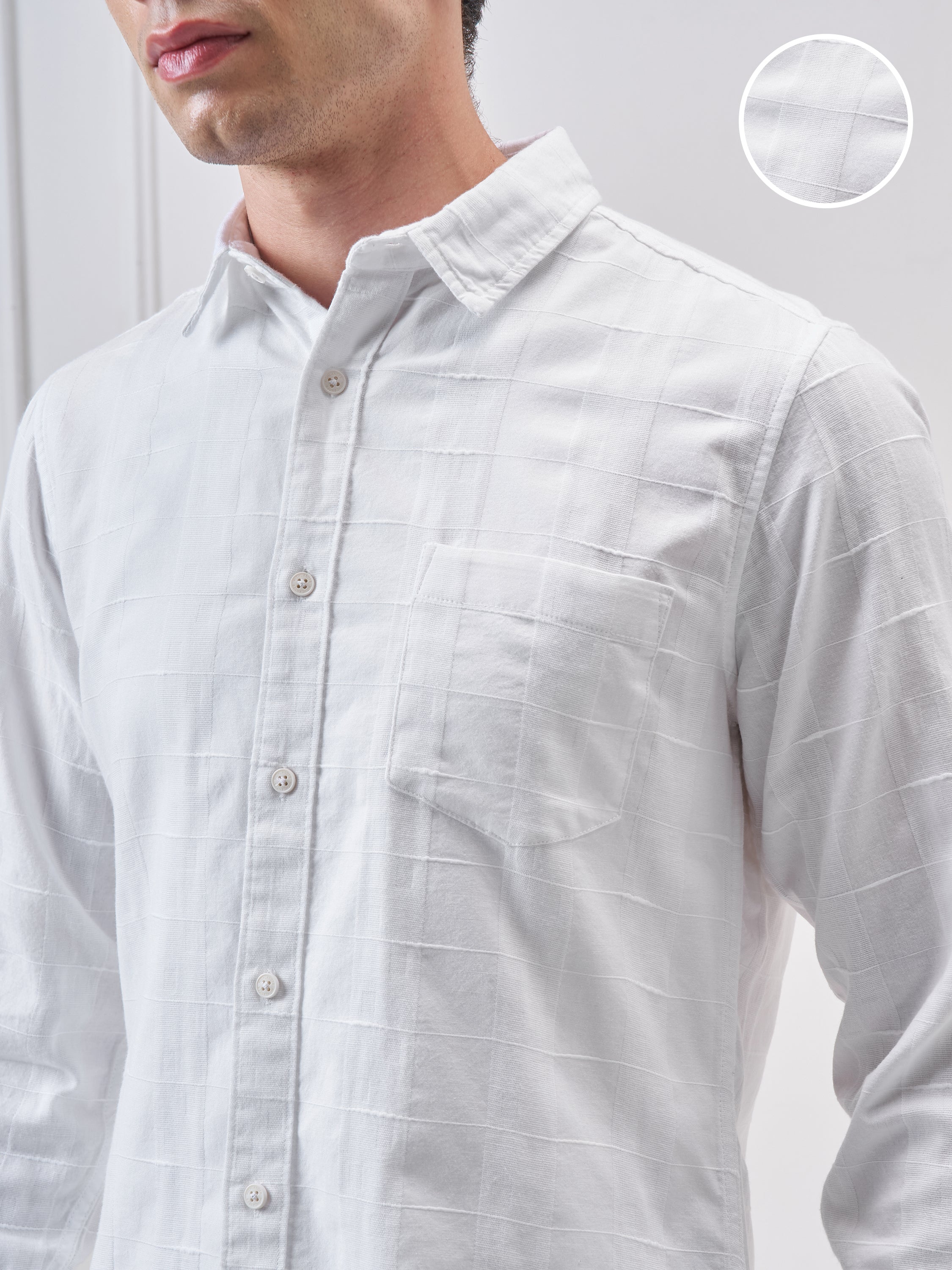 Highlander Men White Self Design Slim Fit Casual Shirt - White - Image 5