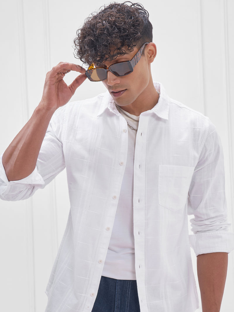 Highlander Men White Solid Slim Fit Casual Shirt - White - Image 1