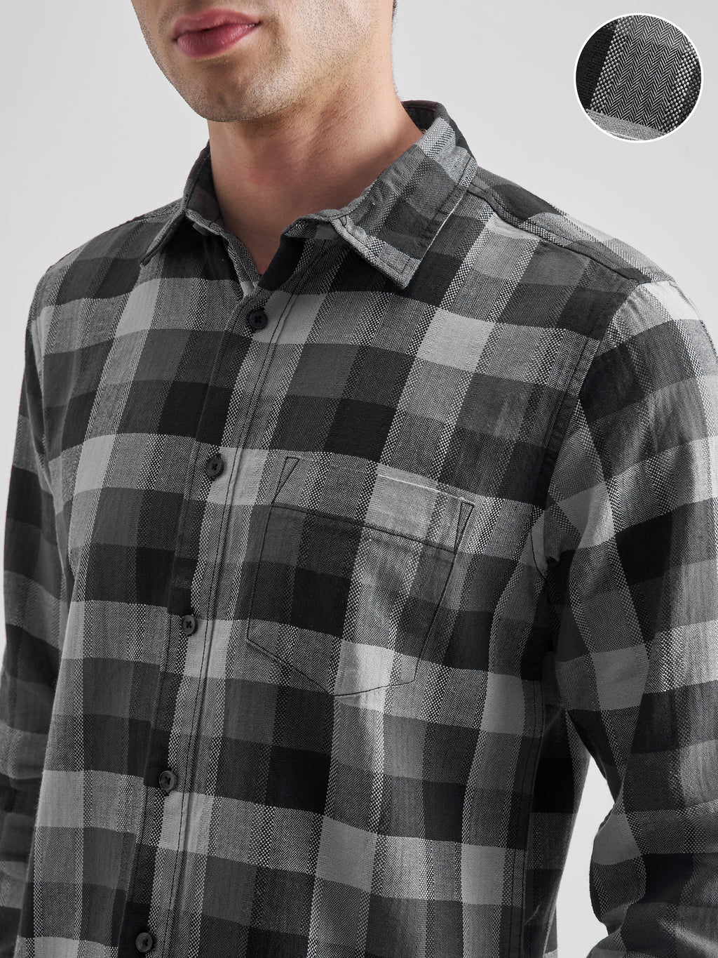 Highlander Men Grey Checked Slim Fit Casual Shirt - Grey - Image 5